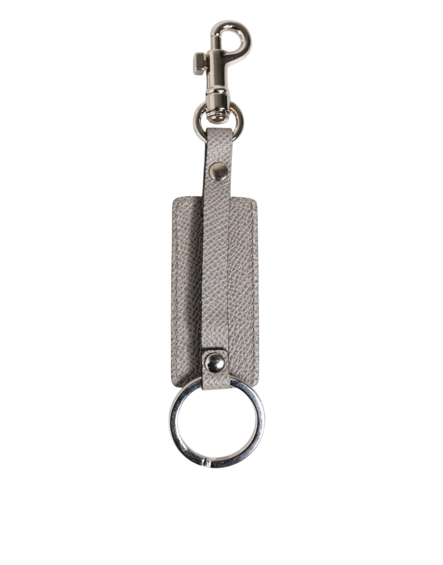 Dolce & Gabbana Graues Leder Logo Metallring Schlüsselanhänger Halter Schlüsselring