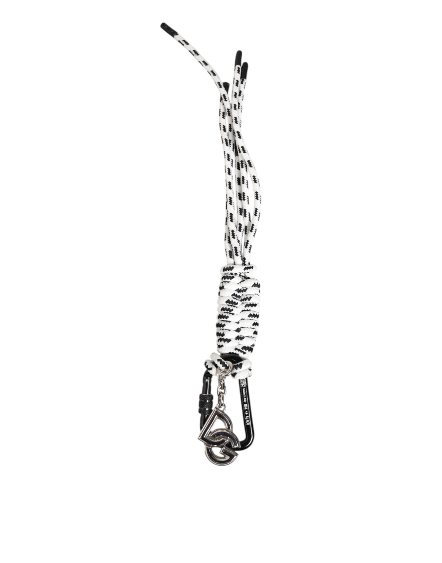 Dolce & Gabbana Schwarzes weißes Polyesterband String DG Logo Schlüsselanhänger Schlüsselbund