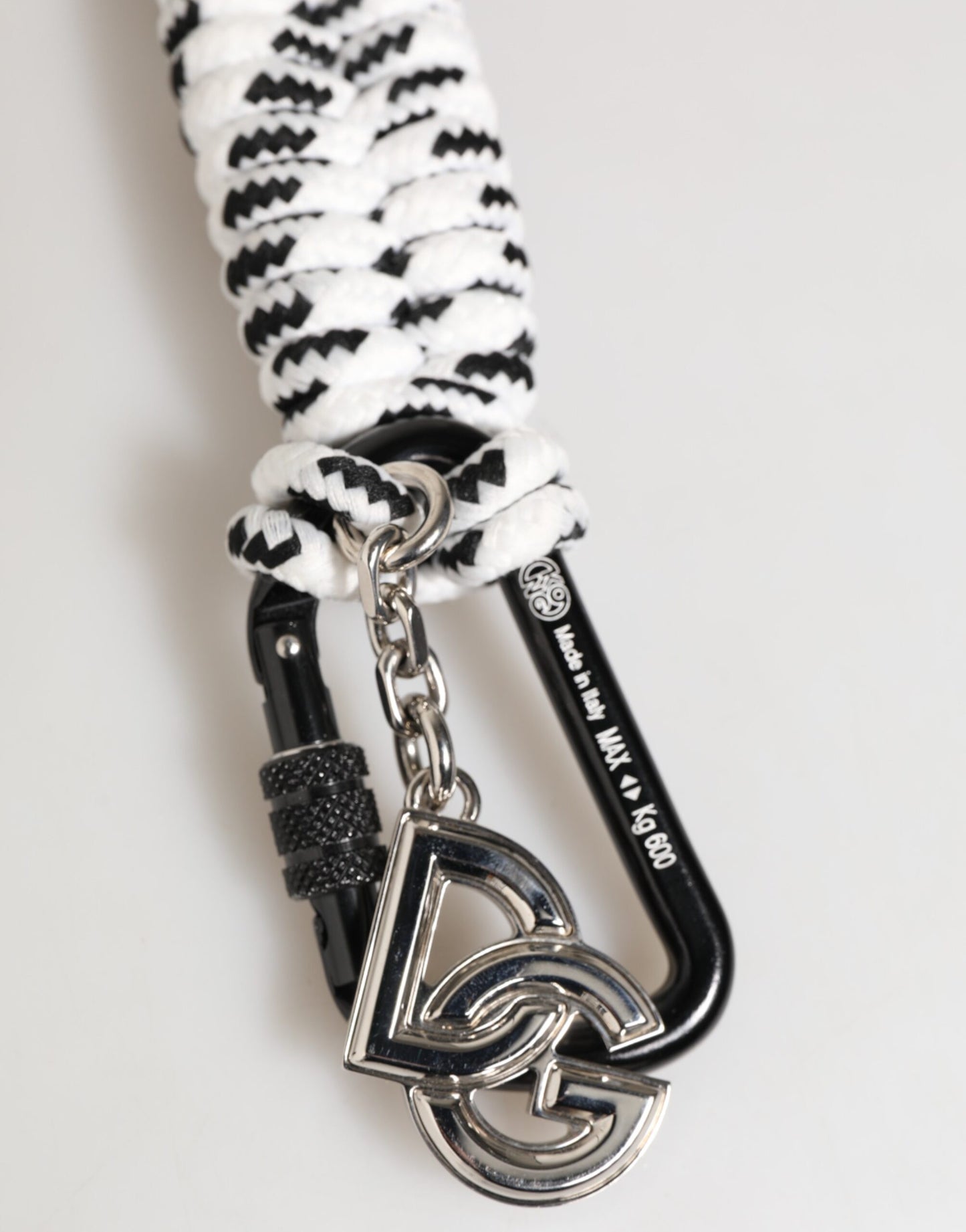 Dolce & Gabbana Schwarzes weißes Polyesterband String DG Logo Schlüsselanhänger Schlüsselbund