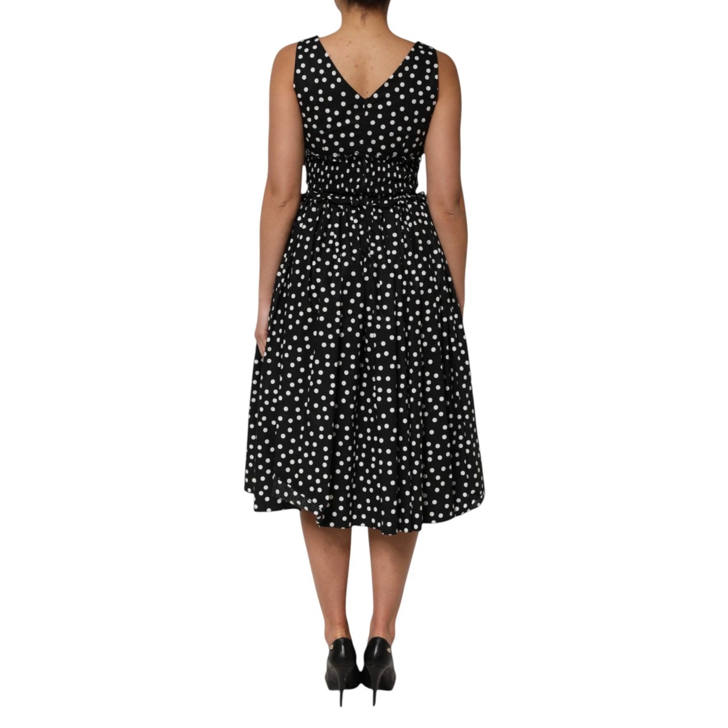 Dolce & Gabbana Schwarz Weiß Baumwolle Polka Dot Print V-Ausschnitt Kleid