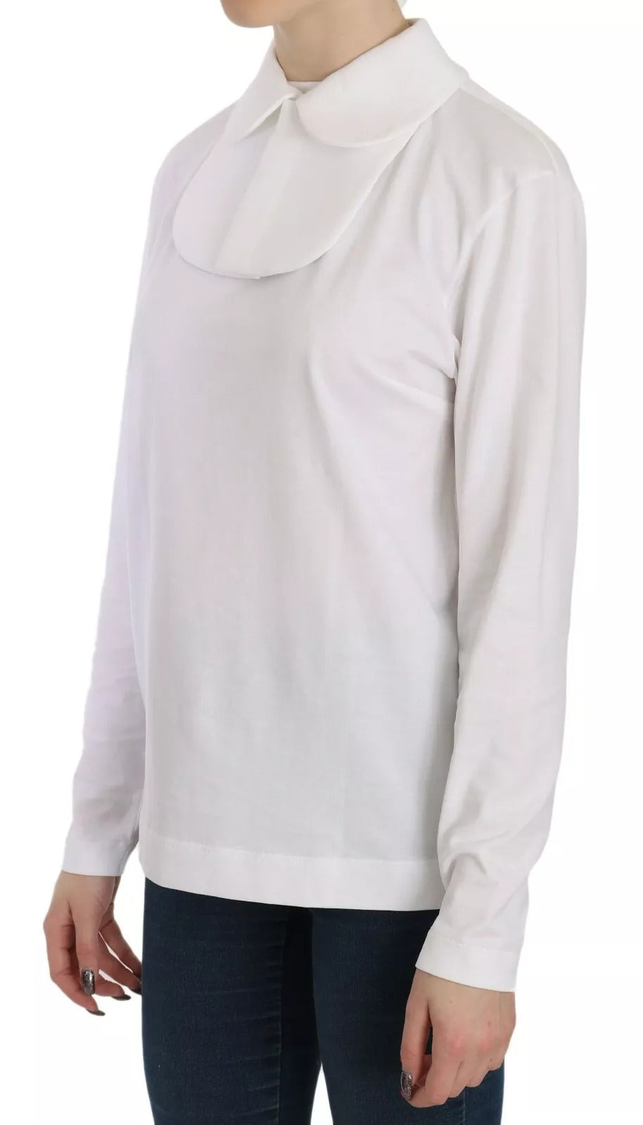 Dolce & Gabbana Weiße langärmelige Bluse mit Kragen aus Baumwolle