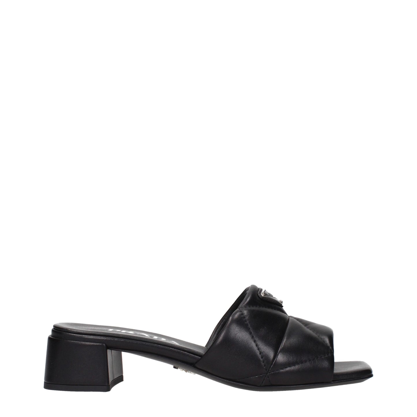 Prada Flache Sandalen aus schwarzem Leder