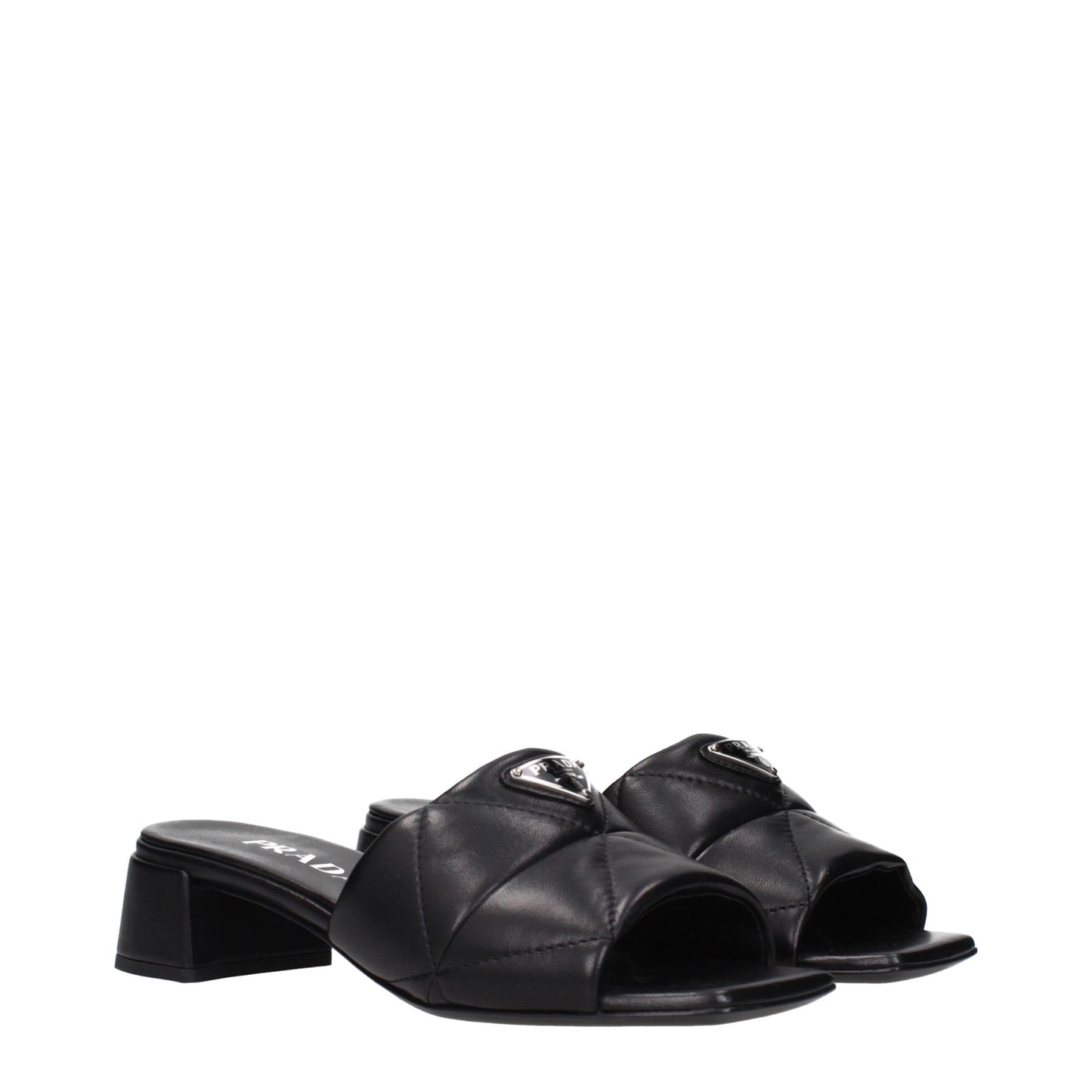 Prada Flache Sandalen aus schwarzem Leder