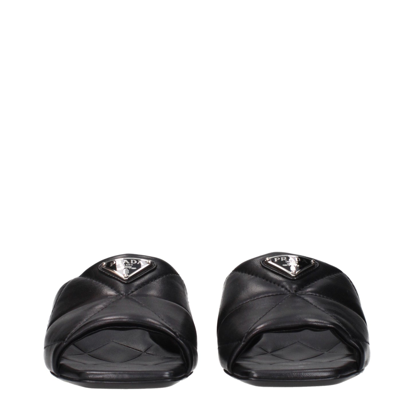 Prada Flache Sandalen aus schwarzem Leder
