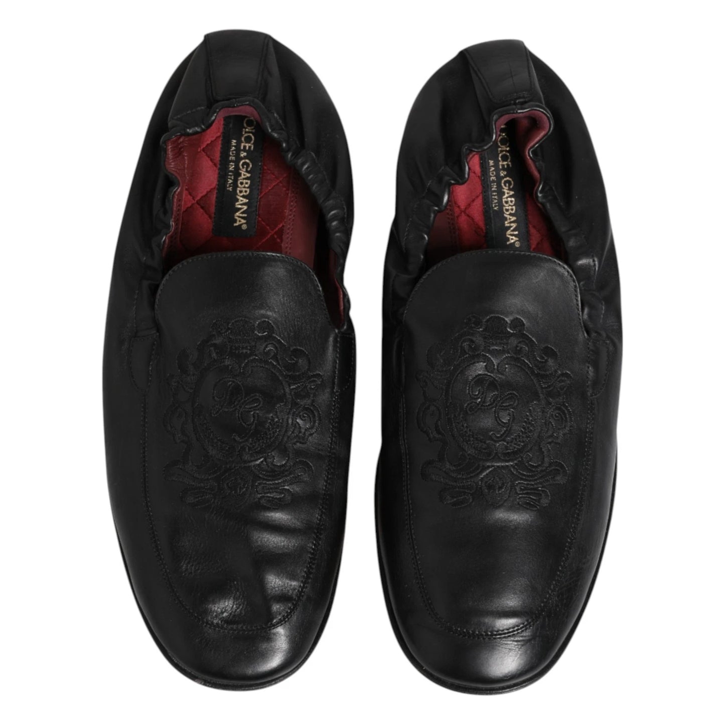 Dolce & Gabbana Schwarzes Leder Slip On Männer flache Loafers Schuhe