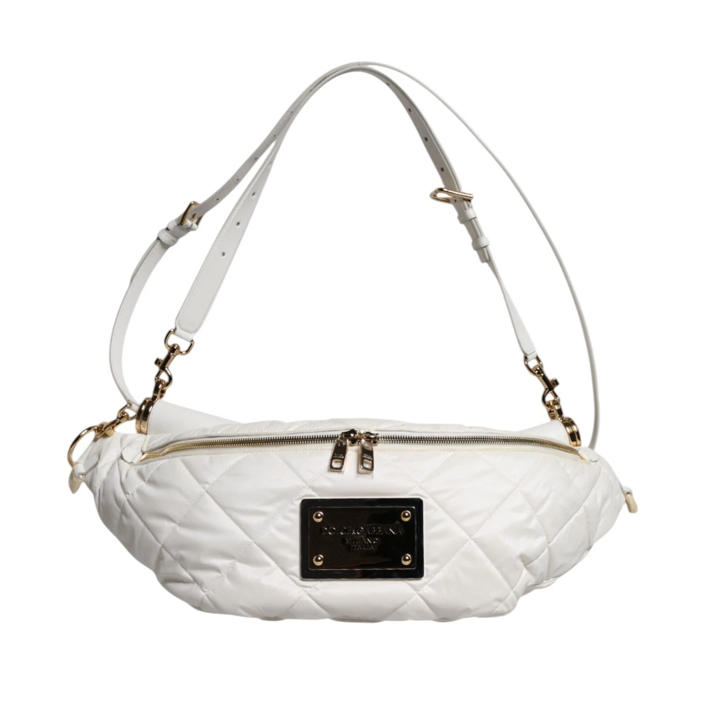 Dolce & Gabbana Weiße gesteppte Logo 90's Sicily Gürtel Taille Fanny Pack Tasche