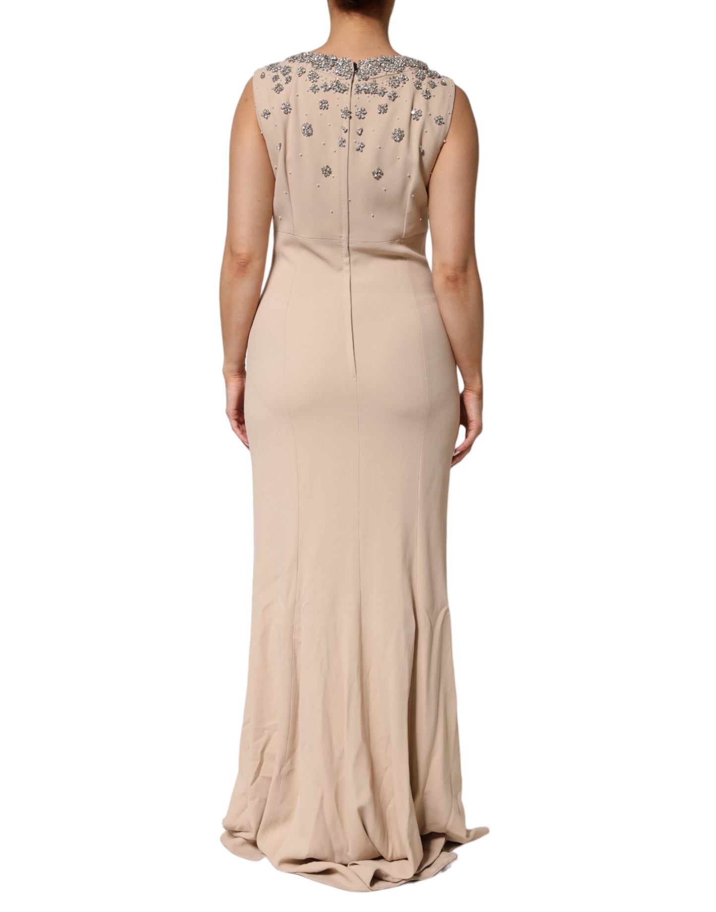 Dolce & Gabbana Nude Ecru Perlenbesetztes Kleid mit Kristallverzierung