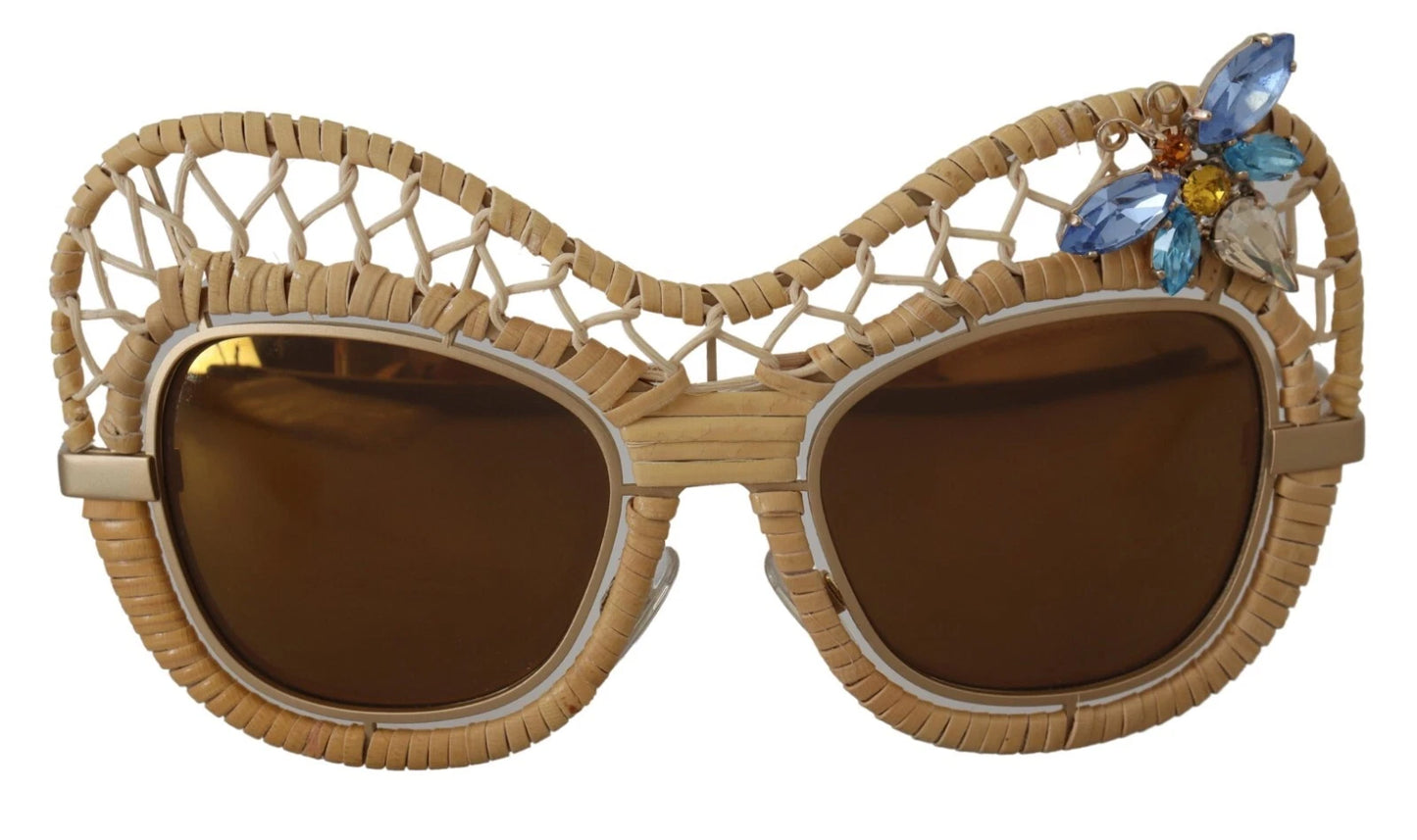 Dolce & Gabbana DG2159B Beige Gold Stroh Schmetterlingskristalle Sonnenbrille