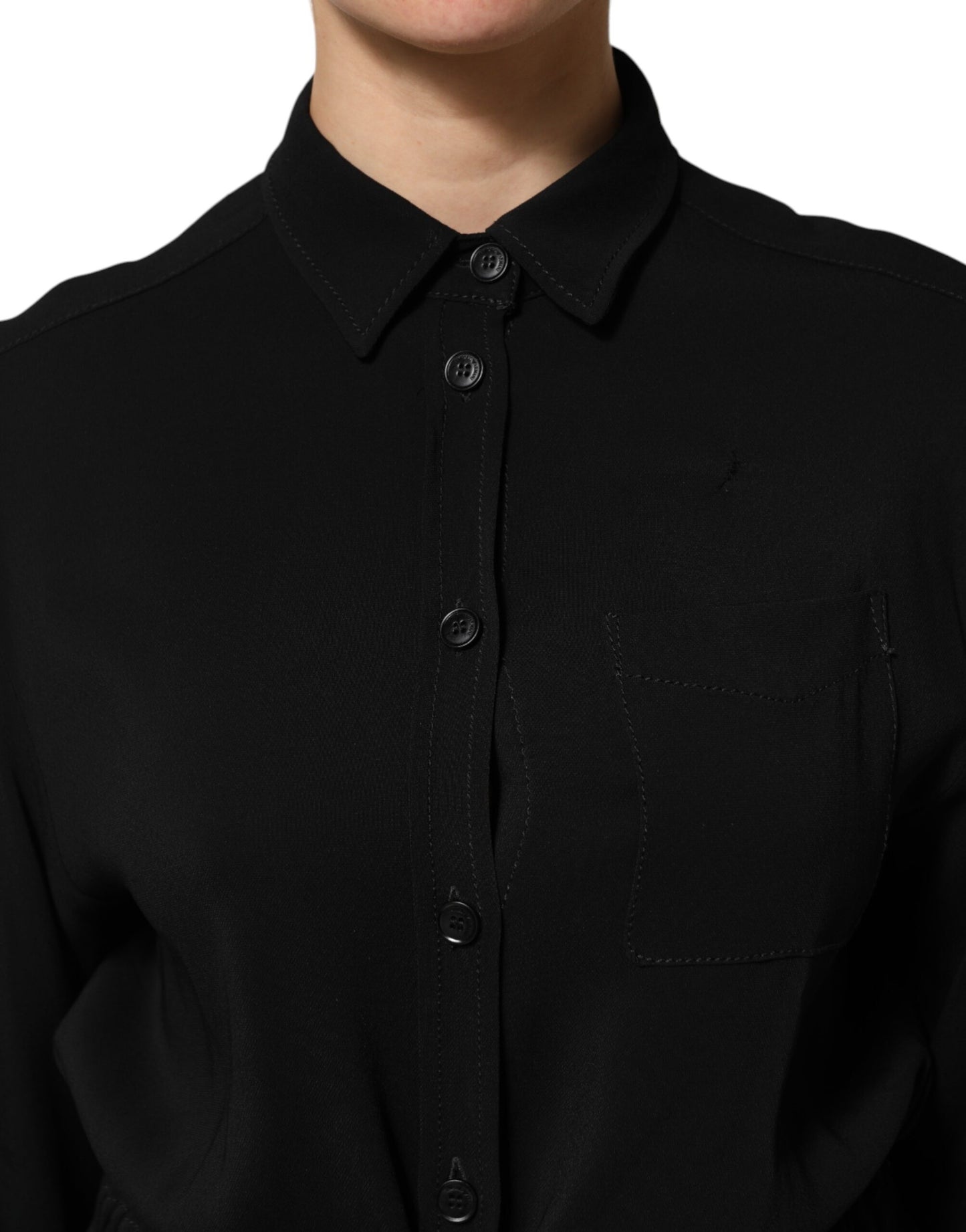 Emporio Armani Schwarzes Hemd aus Viskosemischung mit Gürtel