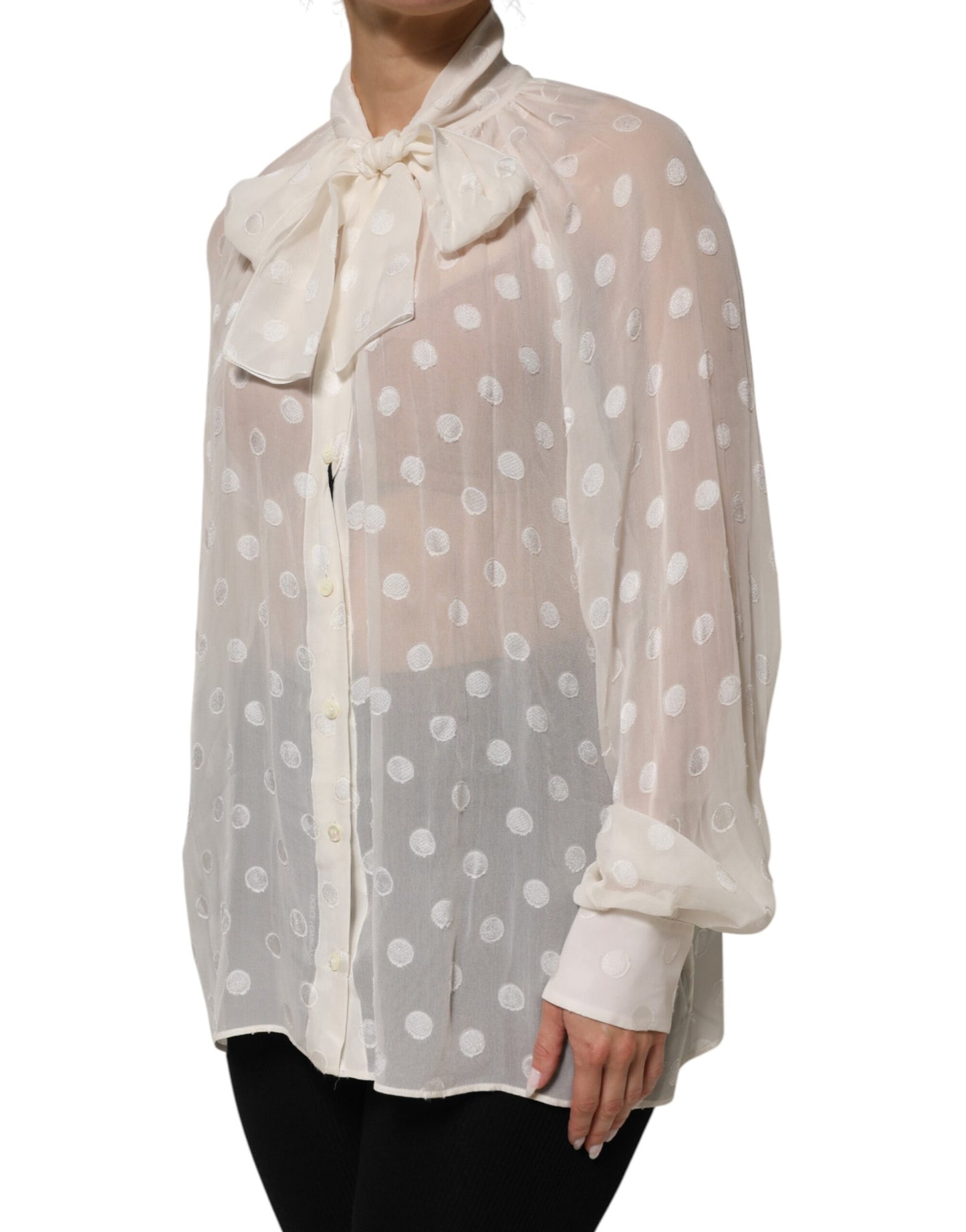 Dolce & Gabbana Weißes Polka-Hemd mit Seidenfliege Hemdbluse Top