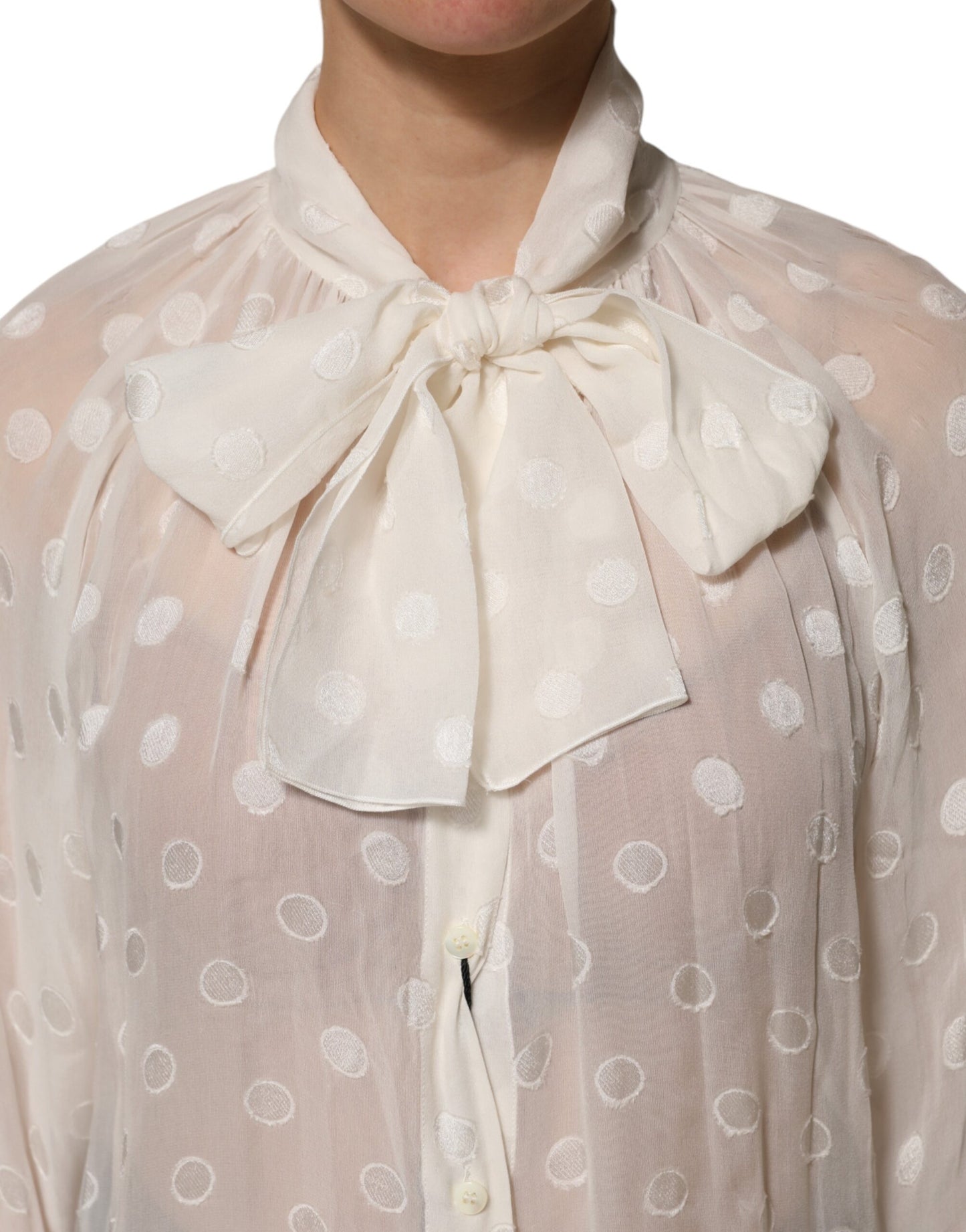 Dolce & Gabbana Weißes Polka-Hemd mit Seidenfliege Hemdbluse Top