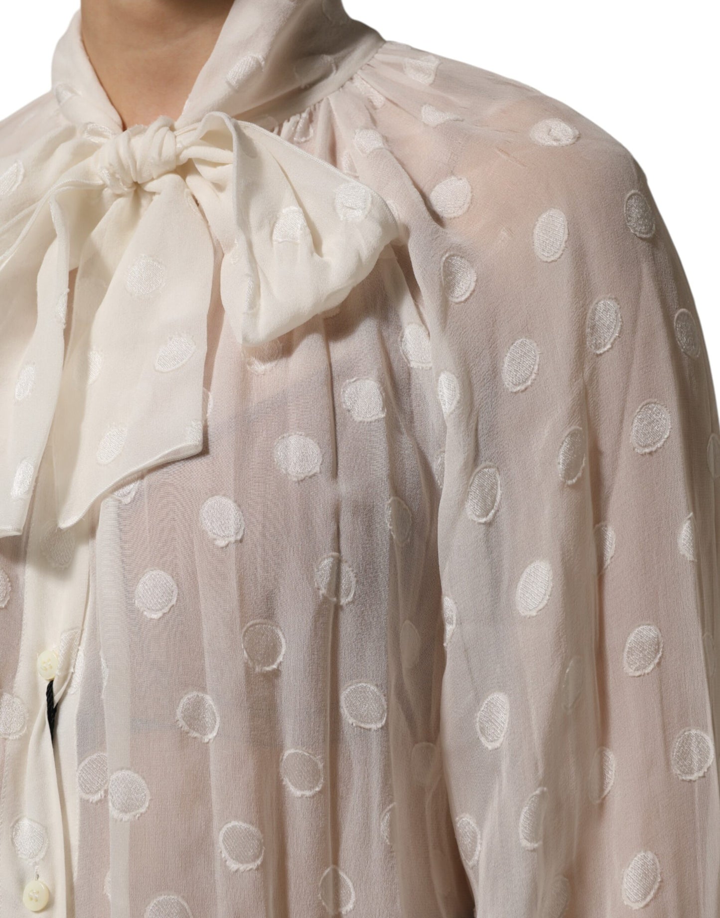 Dolce & Gabbana Weißes Polka-Hemd mit Seidenfliege Hemdbluse Top