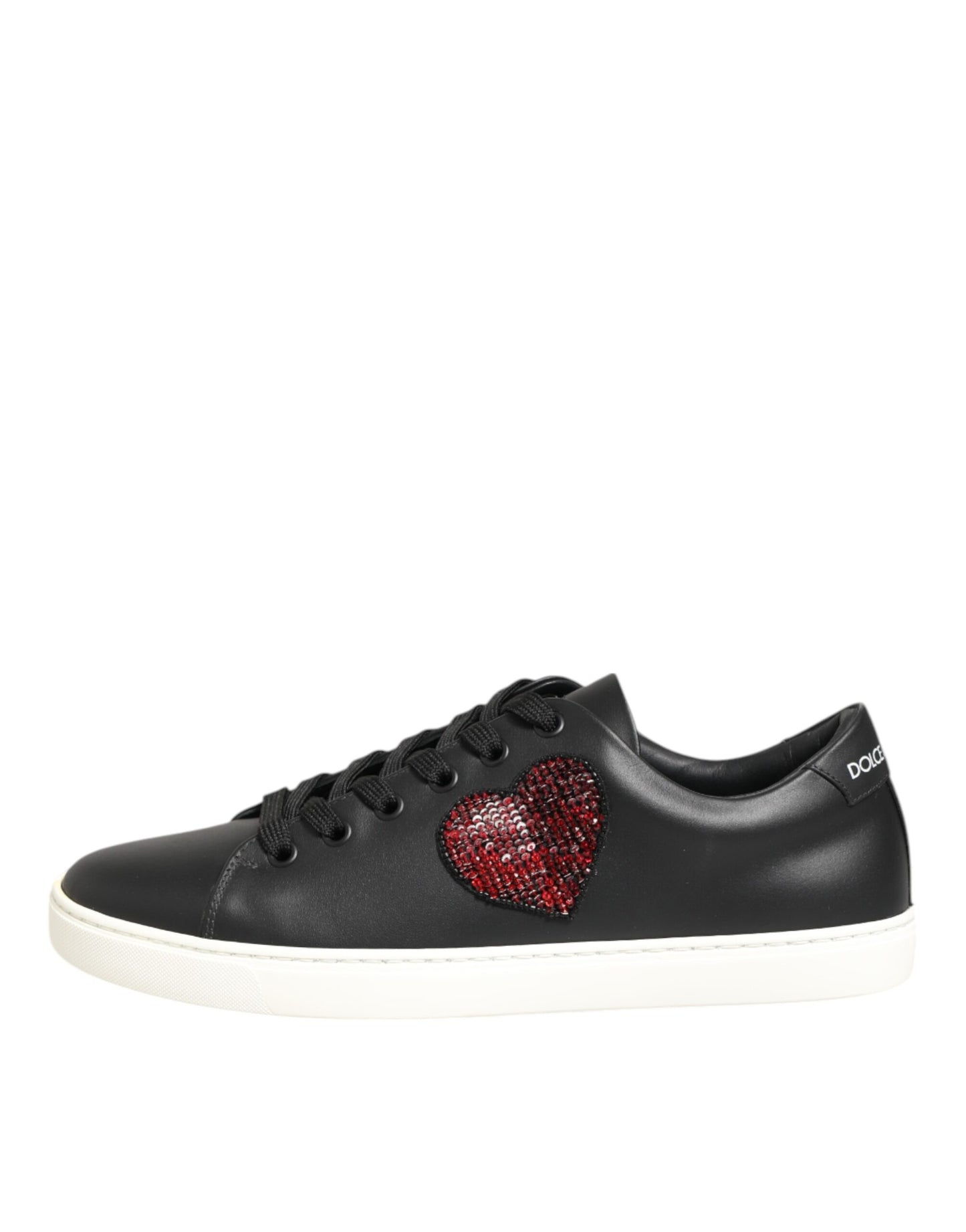 Dolce & Gabbana Schwarz Weiß Leder Kristall Herz Turnschuhe Schuhe