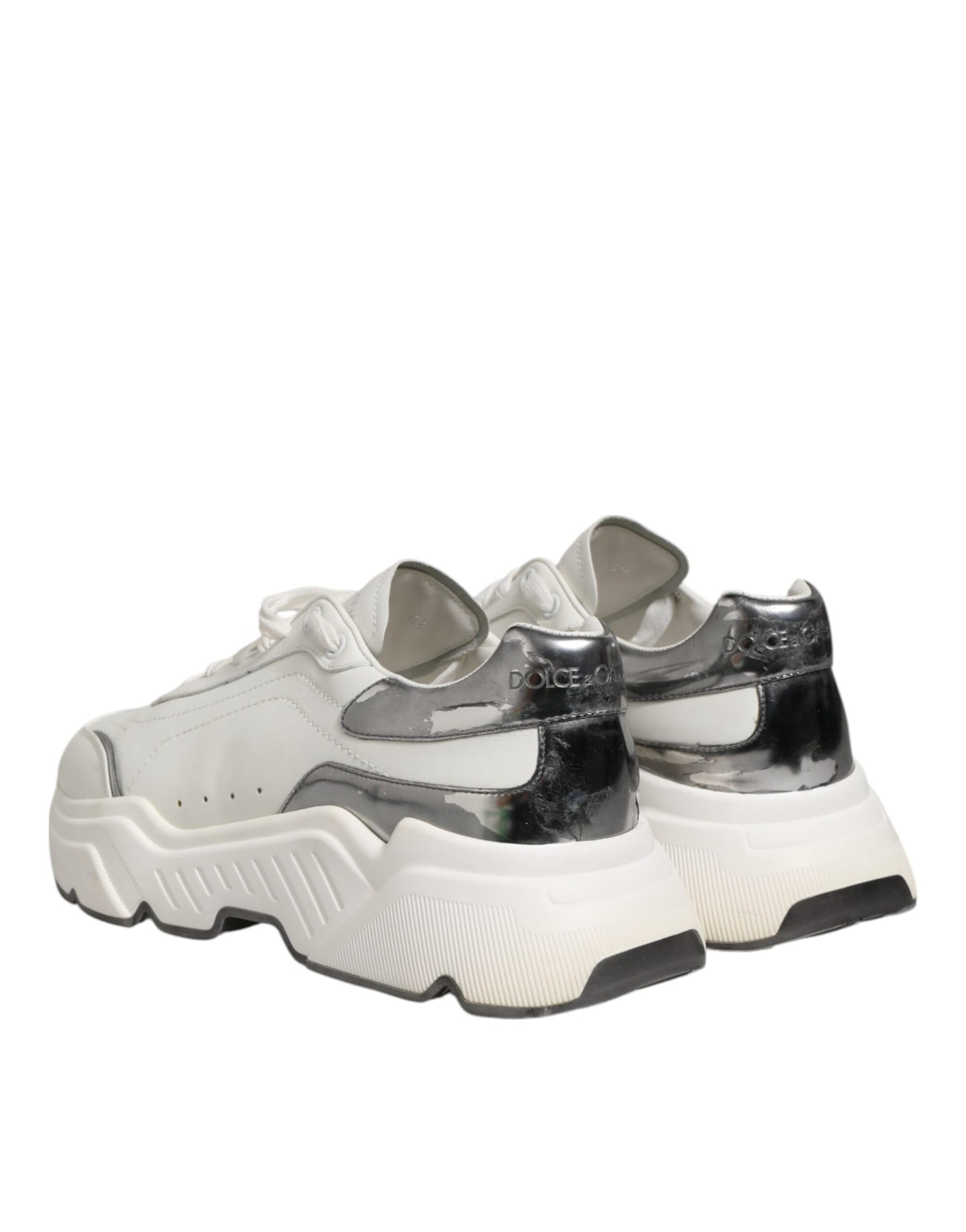 Dolce & Gabbana Weiß Silber DAYMASTER Leder Männer Turnschuhe Schuhe