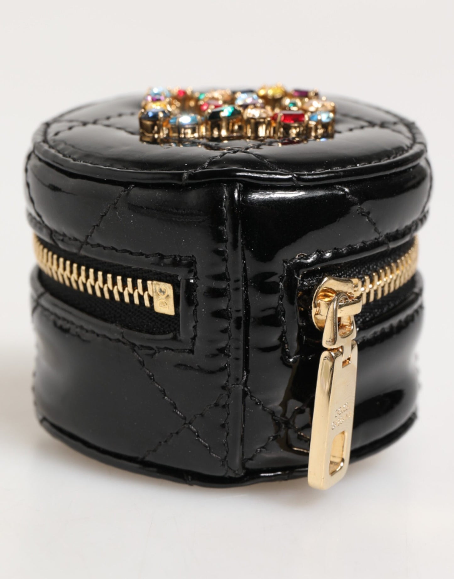 Dolce & Gabbana Schwarzes Lammleder DG Crystal Logo Round Coin Purse Wallet