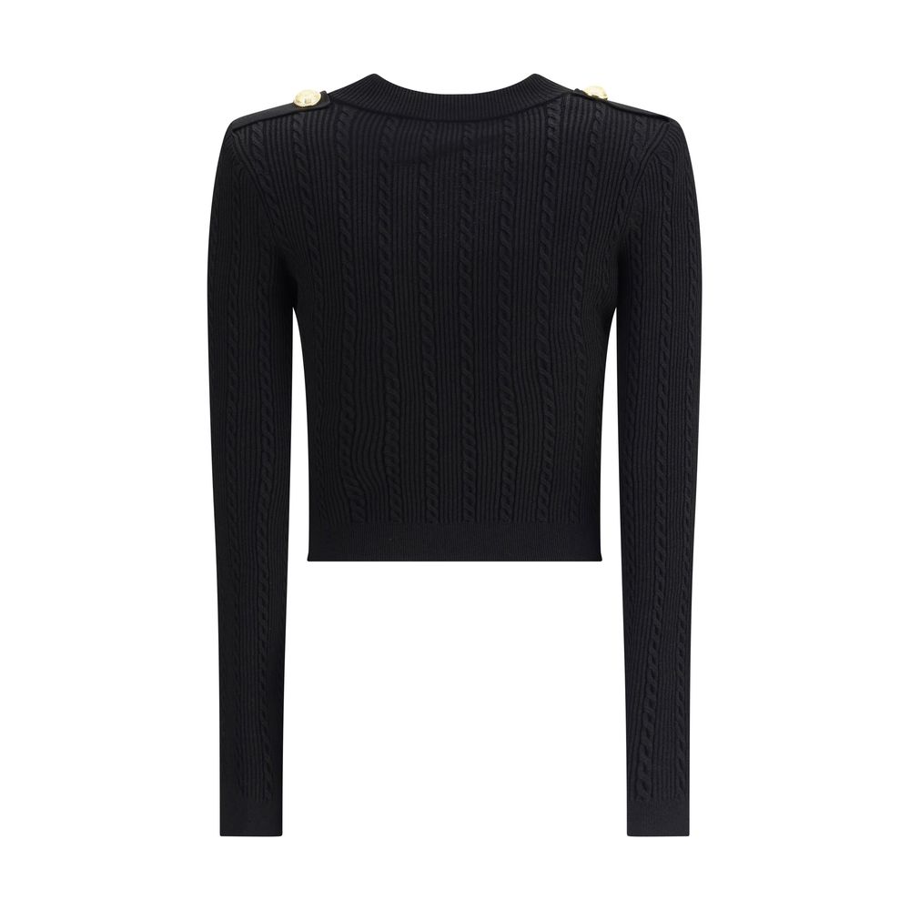 Balmain Gerippte und geflochtene Strickjacke