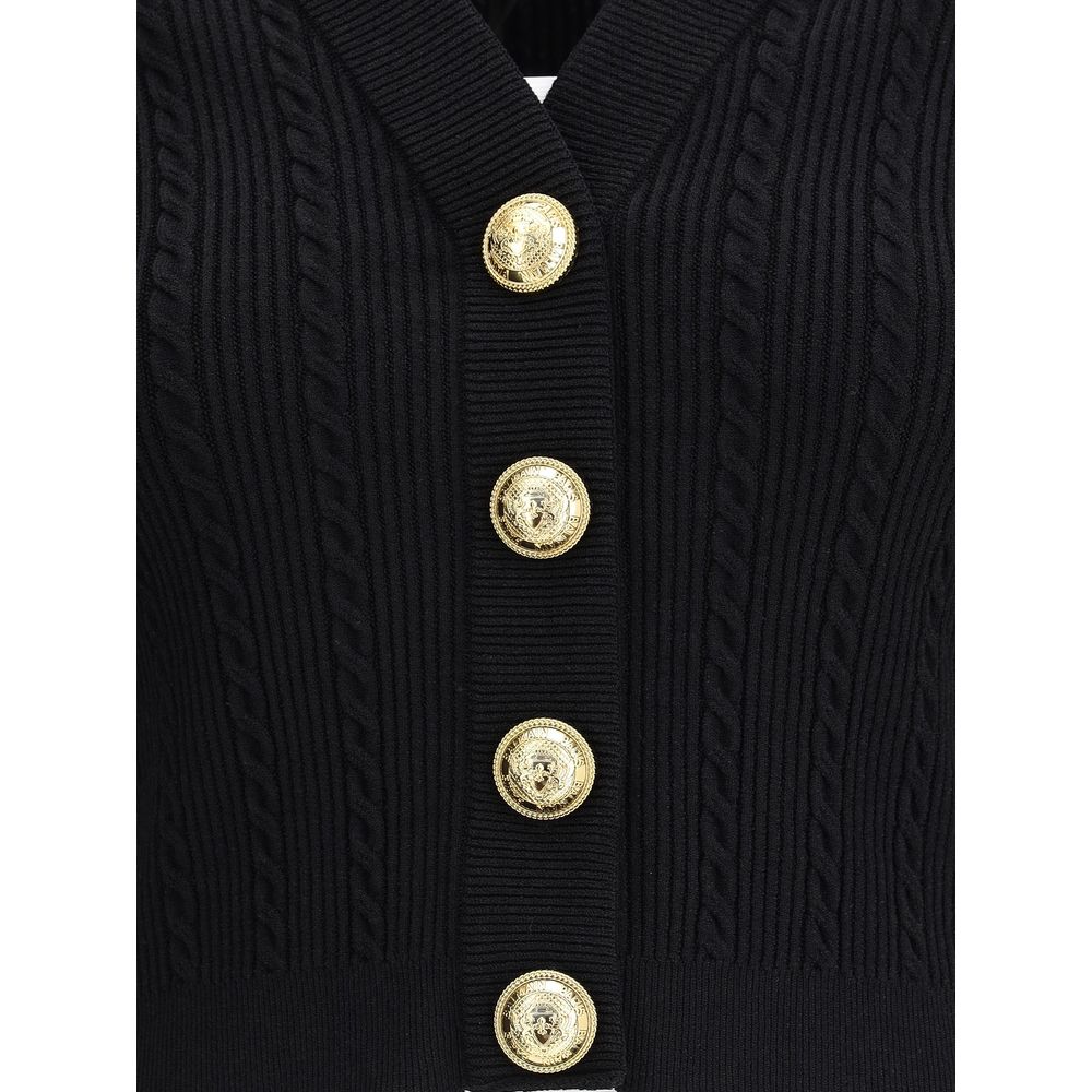 Balmain Gerippte und geflochtene Strickjacke