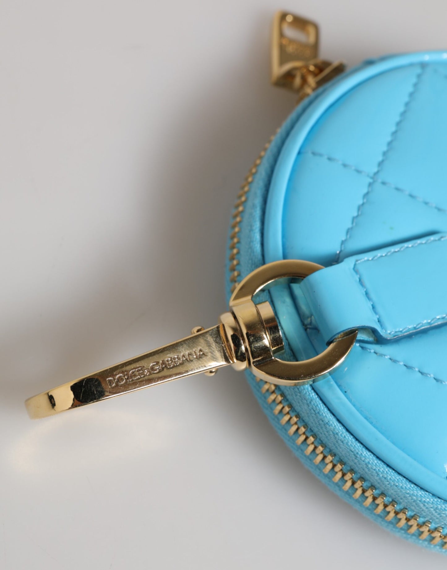 Dolce & Gabbana Azurblaue Leder Runde Münze Geldbörse Schlüsselanhänger Crystal Logo Brieftasche