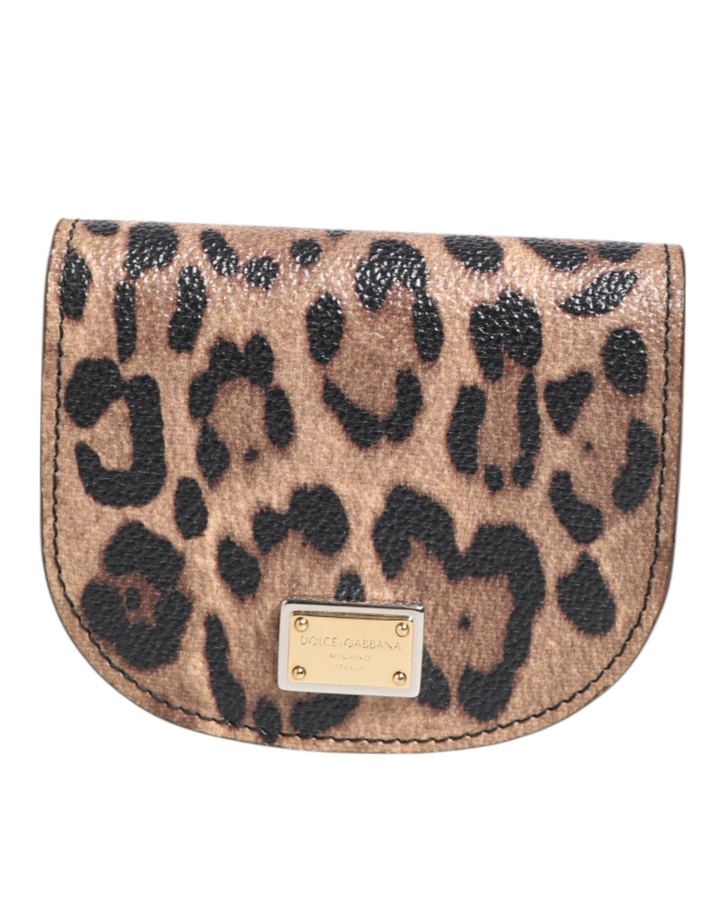 Dolce & Gabbana Braunes Kalbsleder mit Leopardenmuster Kleines Portemonnaie
