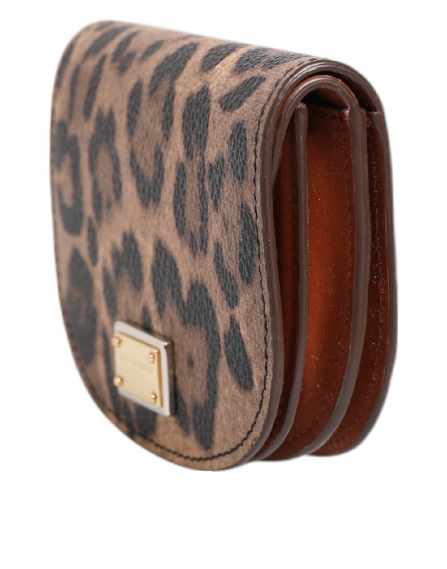 Dolce & Gabbana Braunes schwarzes Kalbsleder mit Leopardenmuster Logo-Plakette Brieftasche