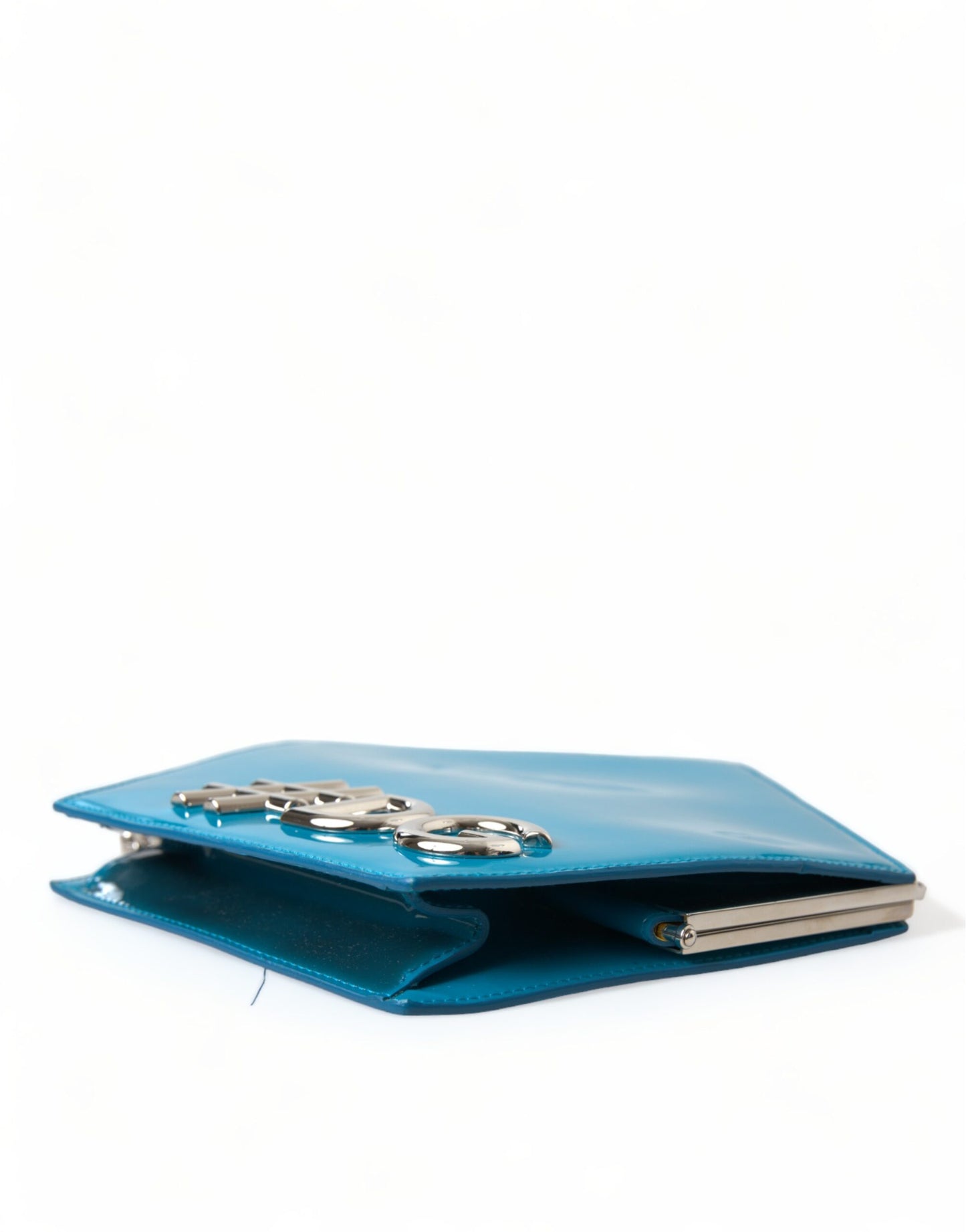 Dolce & Gabbana Blaue Lackleder Hashtag DG Schultertasche mit Kettenumschlag