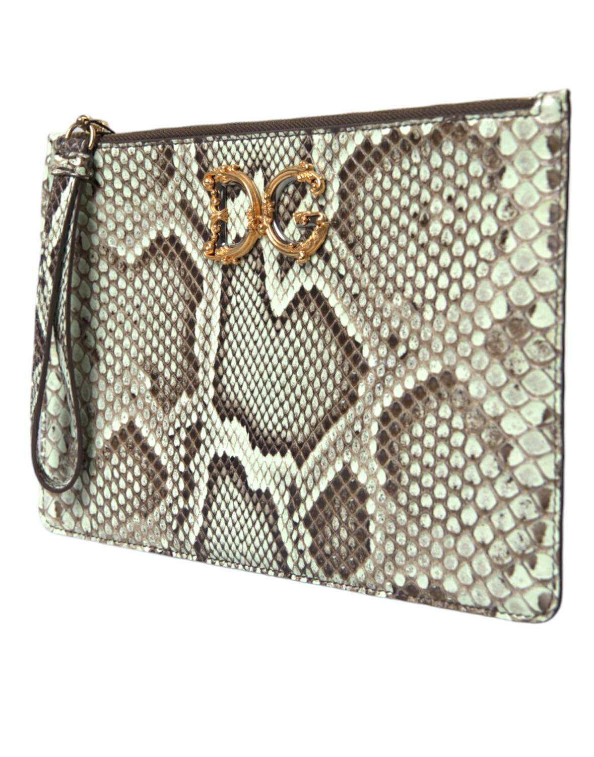 Dolce & Gabbana Verde Acqua Exotisches Leder Gold DG Logo Clutch Borse Tasche