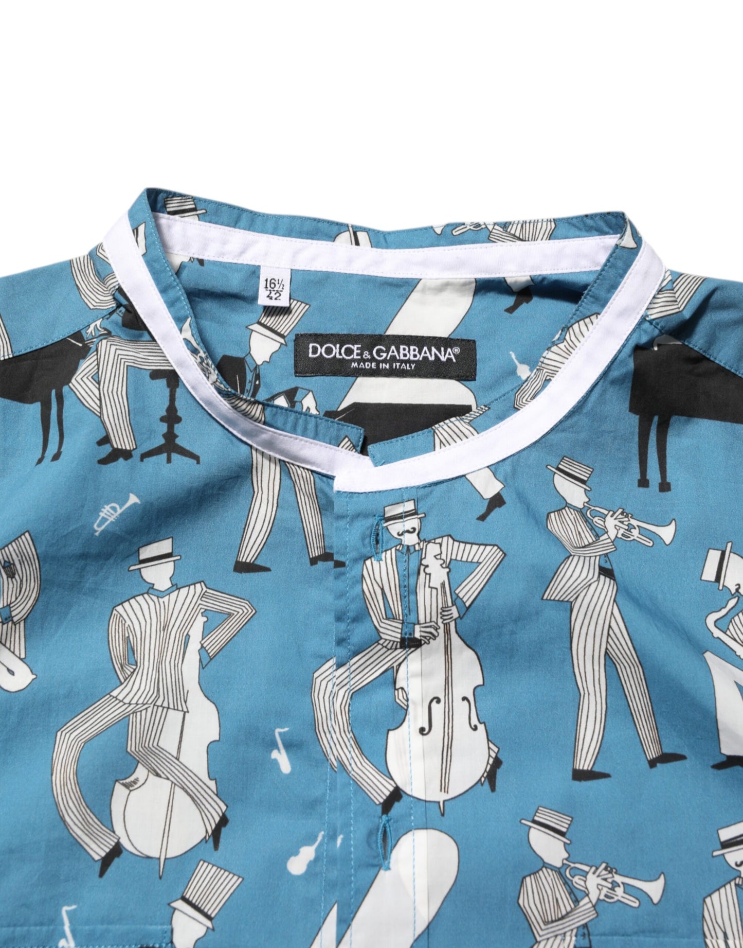 Dolce & Gabbana Blaues Jazz-Hemd aus bedruckter Baumwolle mit Knopfleiste
