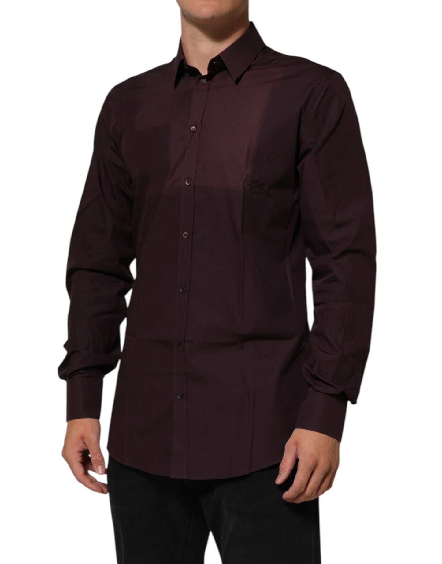 Dolce & Gabbana Kastanienbraunes Baumwollhemd mit Kragen GOLD Formal Dress Shirt