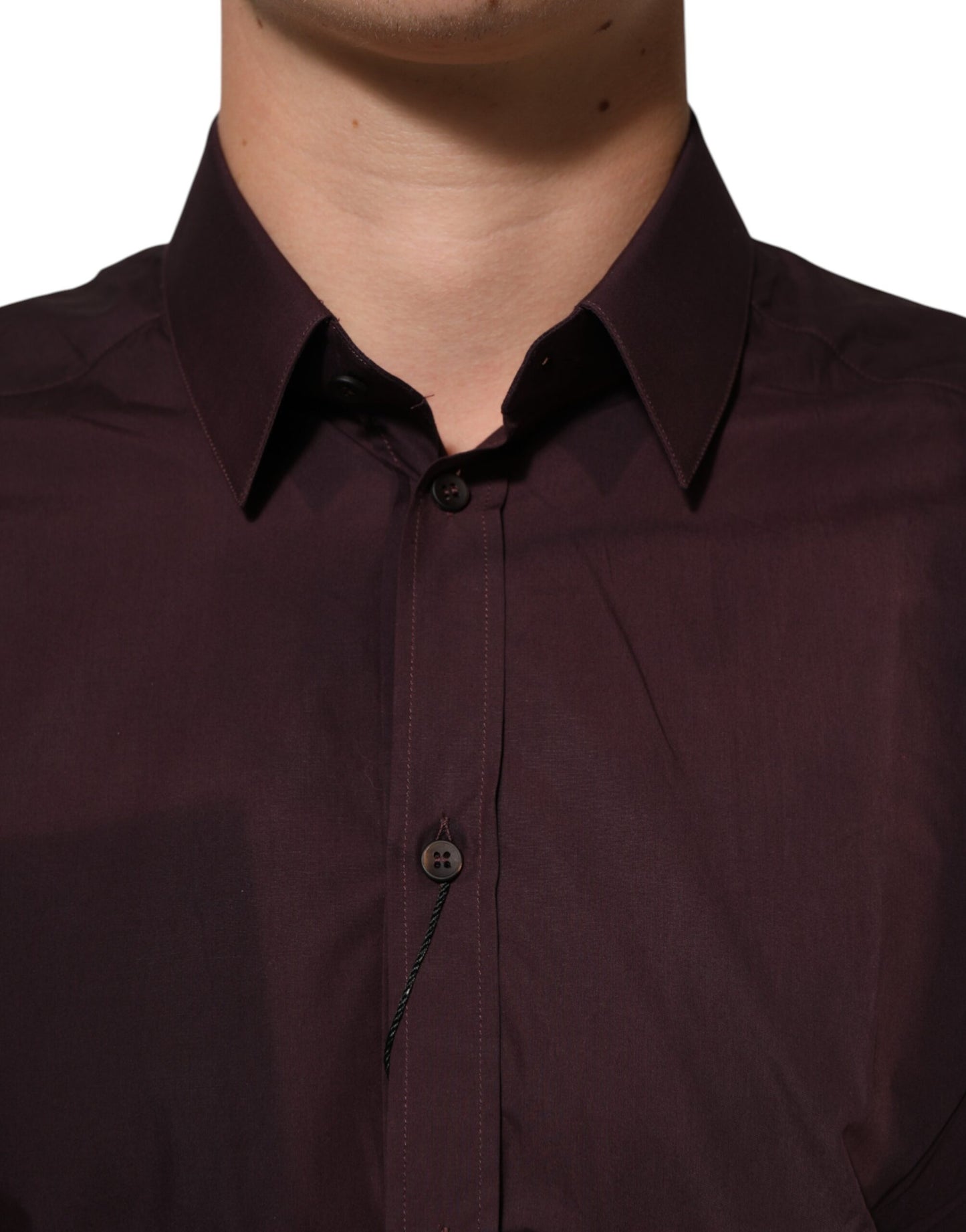 Dolce & Gabbana Kastanienbraunes Baumwollhemd mit Kragen GOLD Formal Dress Shirt