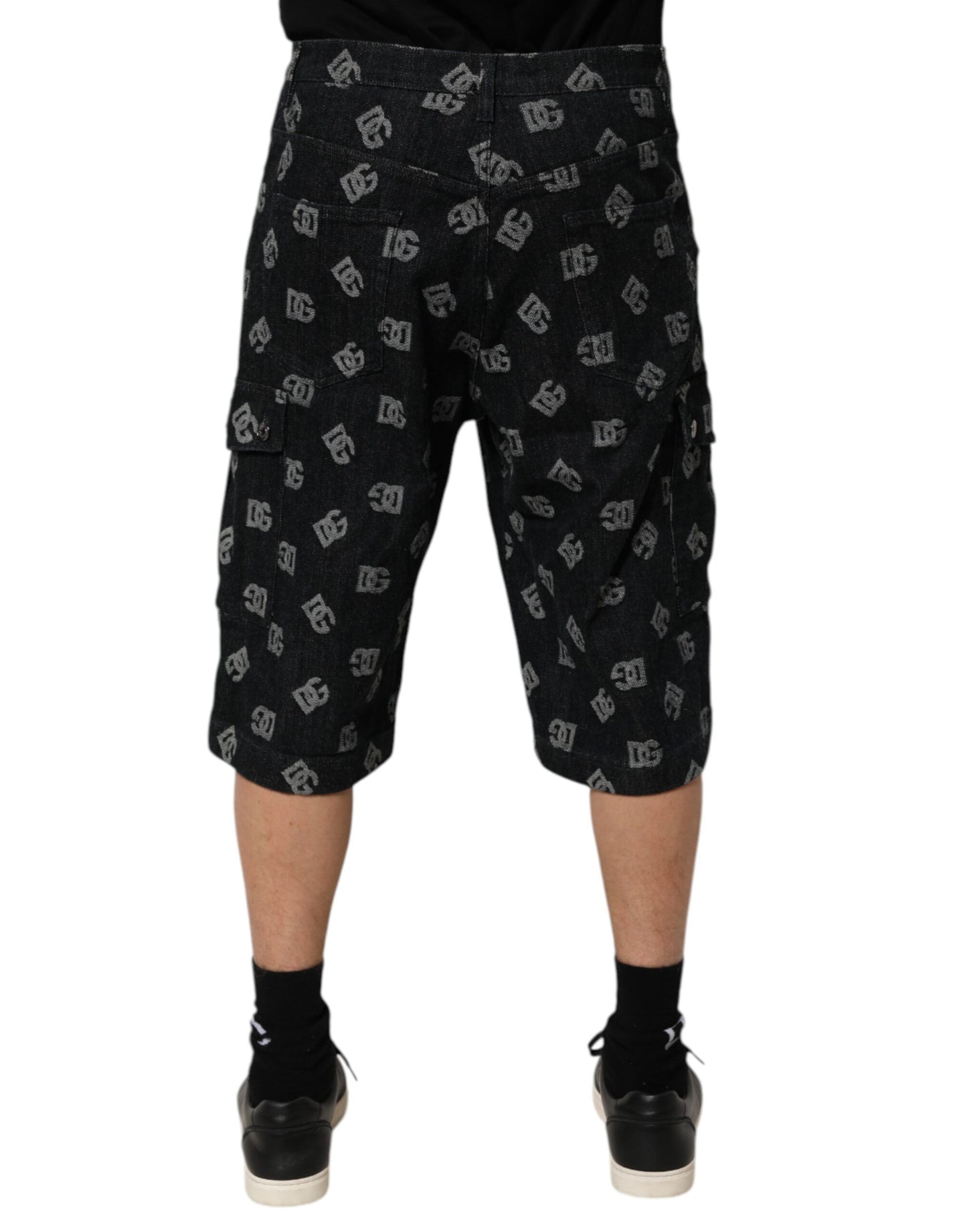 Dolce & Gabbana Schwarzes Monogramm Denim Cargo Herren Bermuda Short