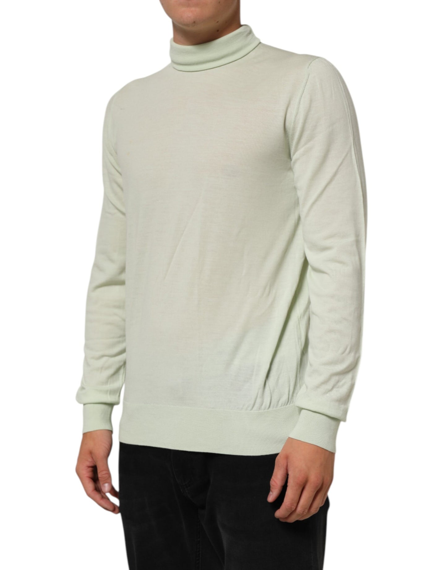 Dolce & Gabbana Hellgrüner Logo-Rollkragenpullover