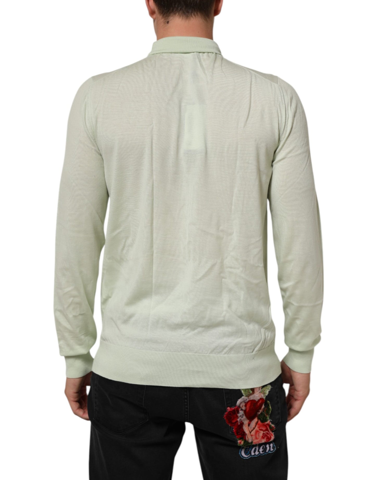 Dolce & Gabbana Hellgrüner Logo-Rollkragenpullover