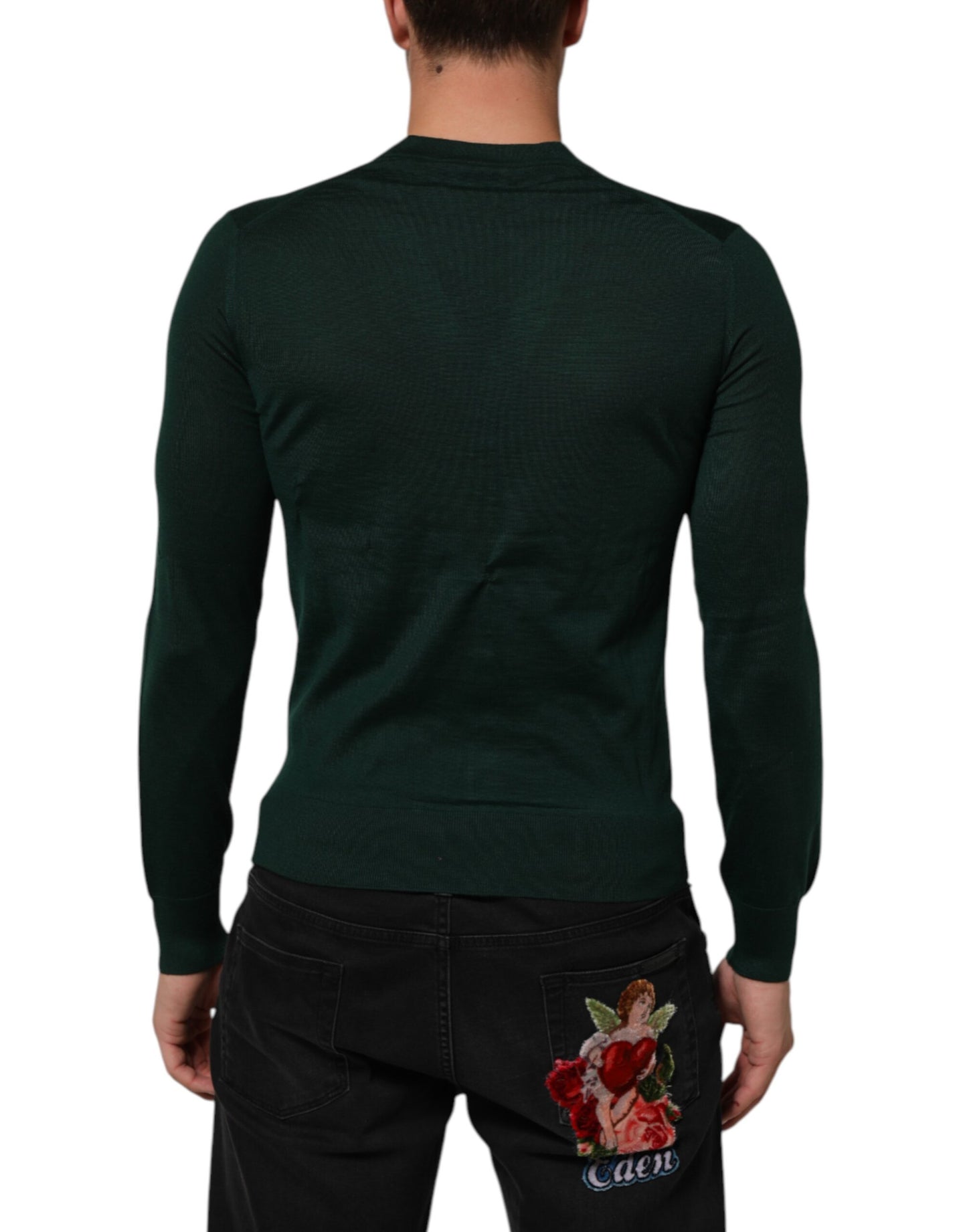 Dolce & Gabbana Dunkelgrüner Button Down Herren Strickjacke Pullover