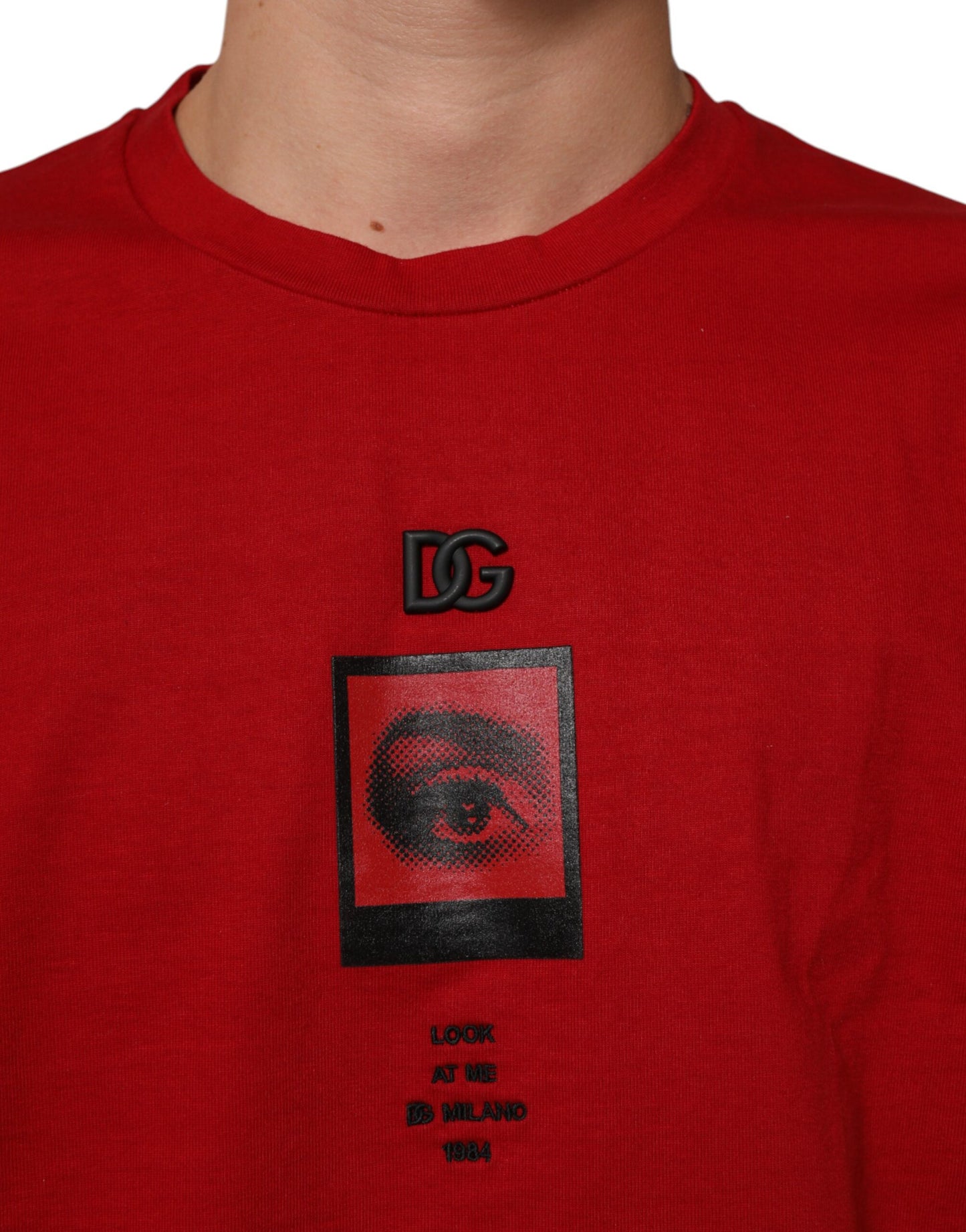 Dolce & Gabbana Rotes Logo Eye Print Baumwolle Kurzarm-T-Shirt