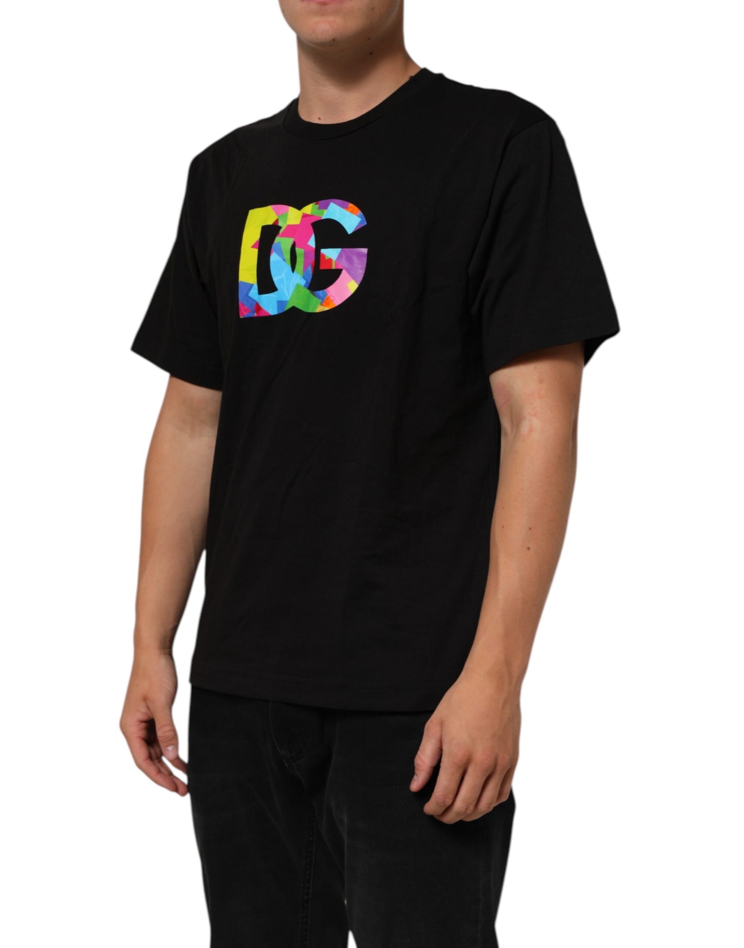 Dolce & Gabbana Schwarzes T-Shirt mit Rundhalsausschnitt und Logodruck aus Baumwolle