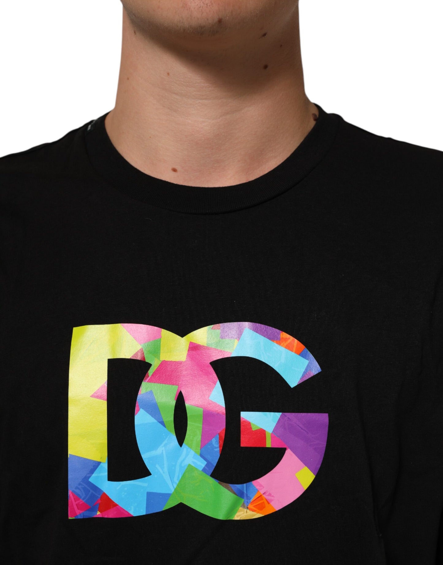 Dolce & Gabbana Schwarzes T-Shirt mit Rundhalsausschnitt und Logodruck aus Baumwolle