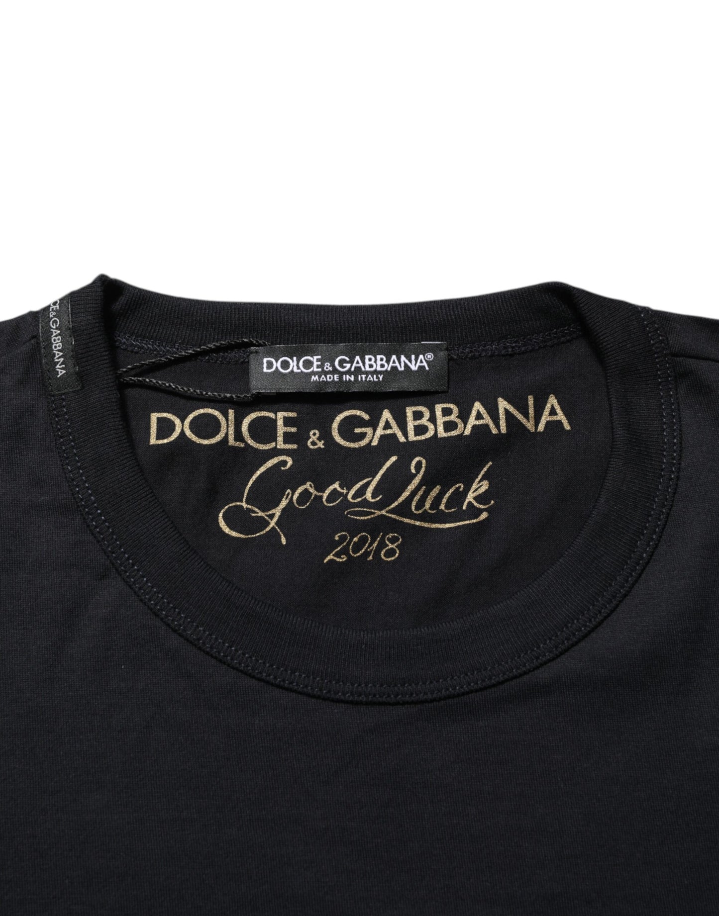 Dolce & Gabbana Schwarzes Goodluck 2018 Baumwoll-T-Shirt mit Rundhalsausschnitt