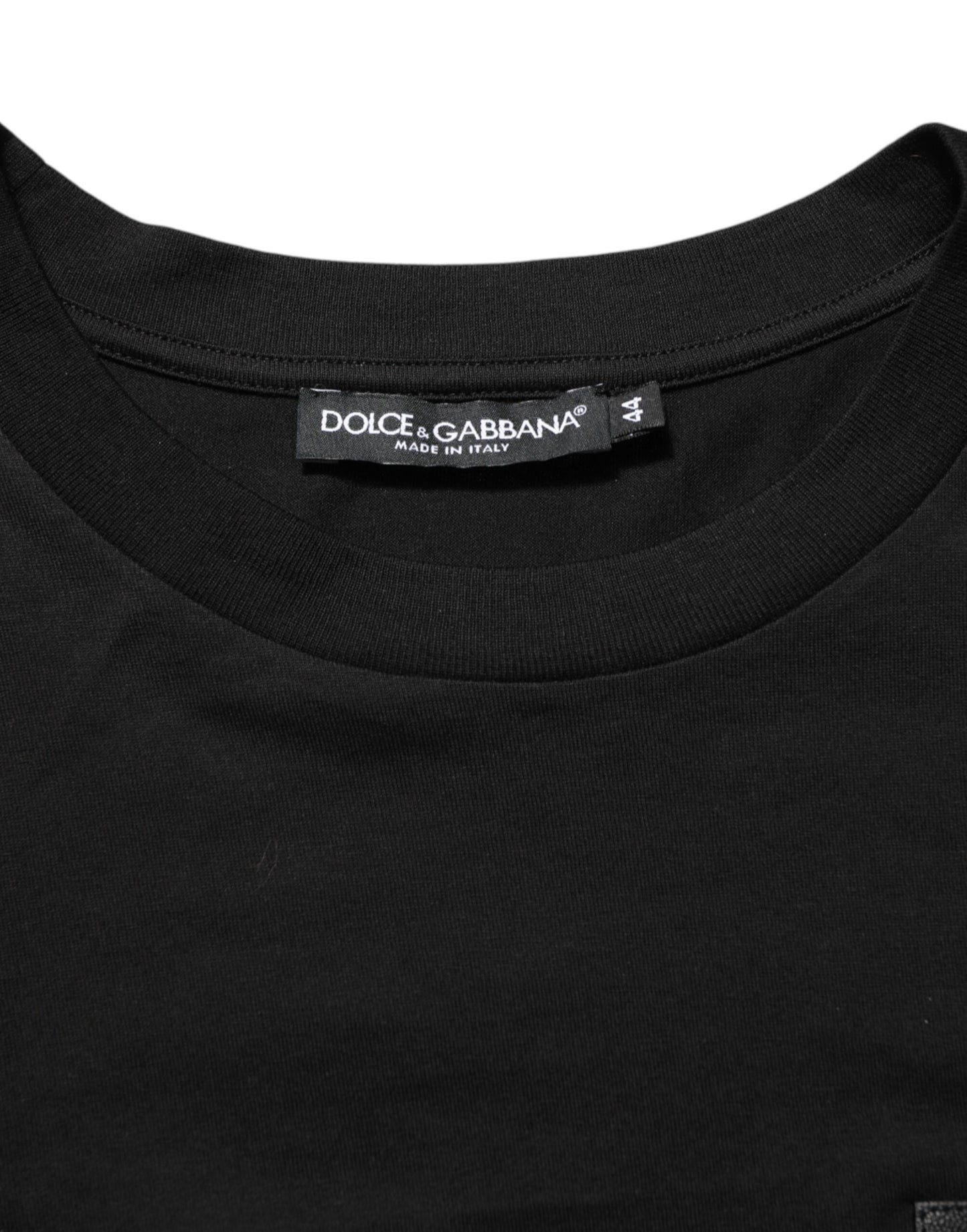 Dolce & Gabbana Schwarzes Logo-Plakette Baumwolle T-Shirt mit Rundhalsausschnitt