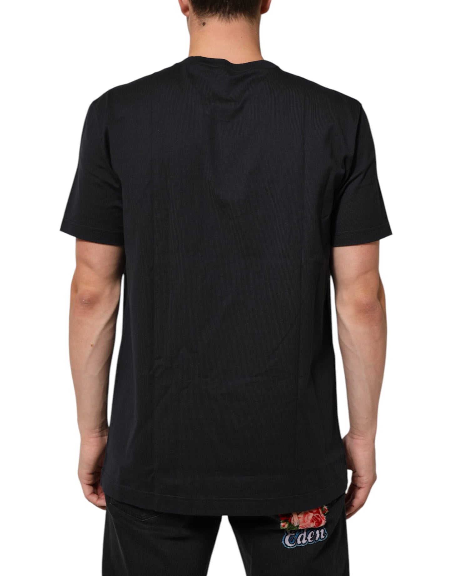 Dolce & Gabbana Schwarzes Logo Kompass Baumwoll-T-Shirt mit Rundhalsausschnitt