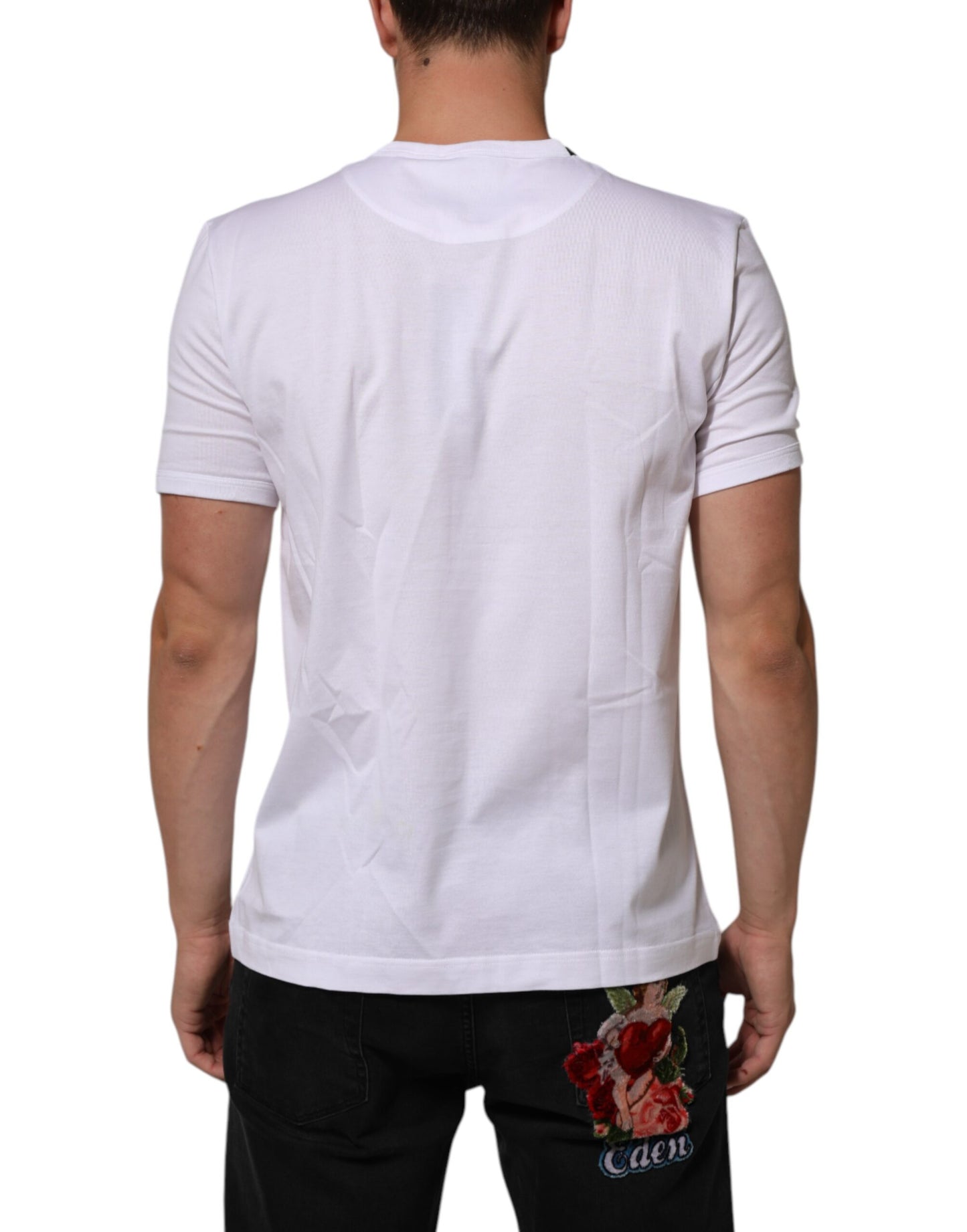 Dolce & Gabbana Weißes Goodluck 2021 Baumwoll-T-Shirt mit Rundhalsausschnitt