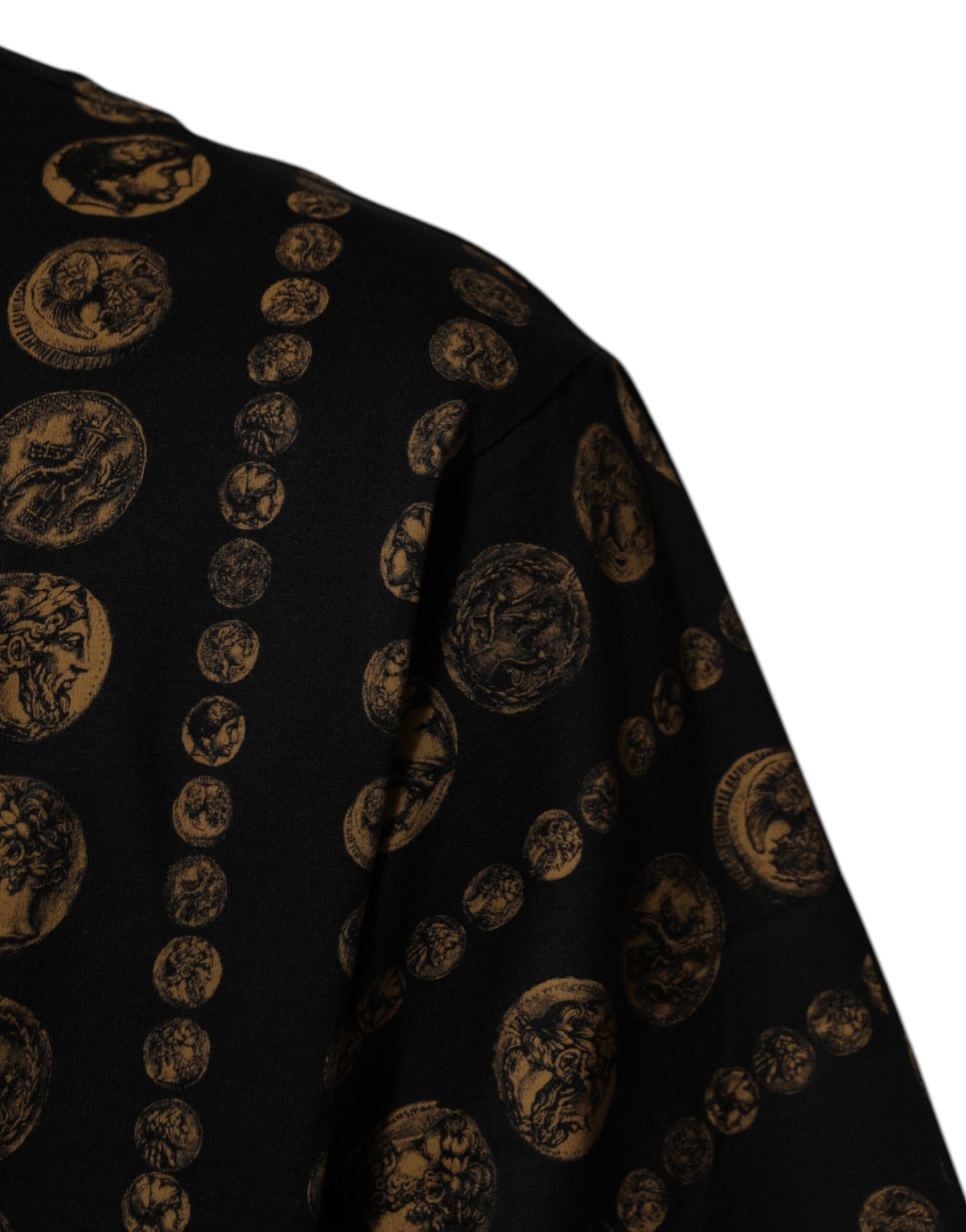 Dolce & Gabbana Schwarzes Baumwoll-T-Shirt mit Rundhalsausschnitt und Münzdruck