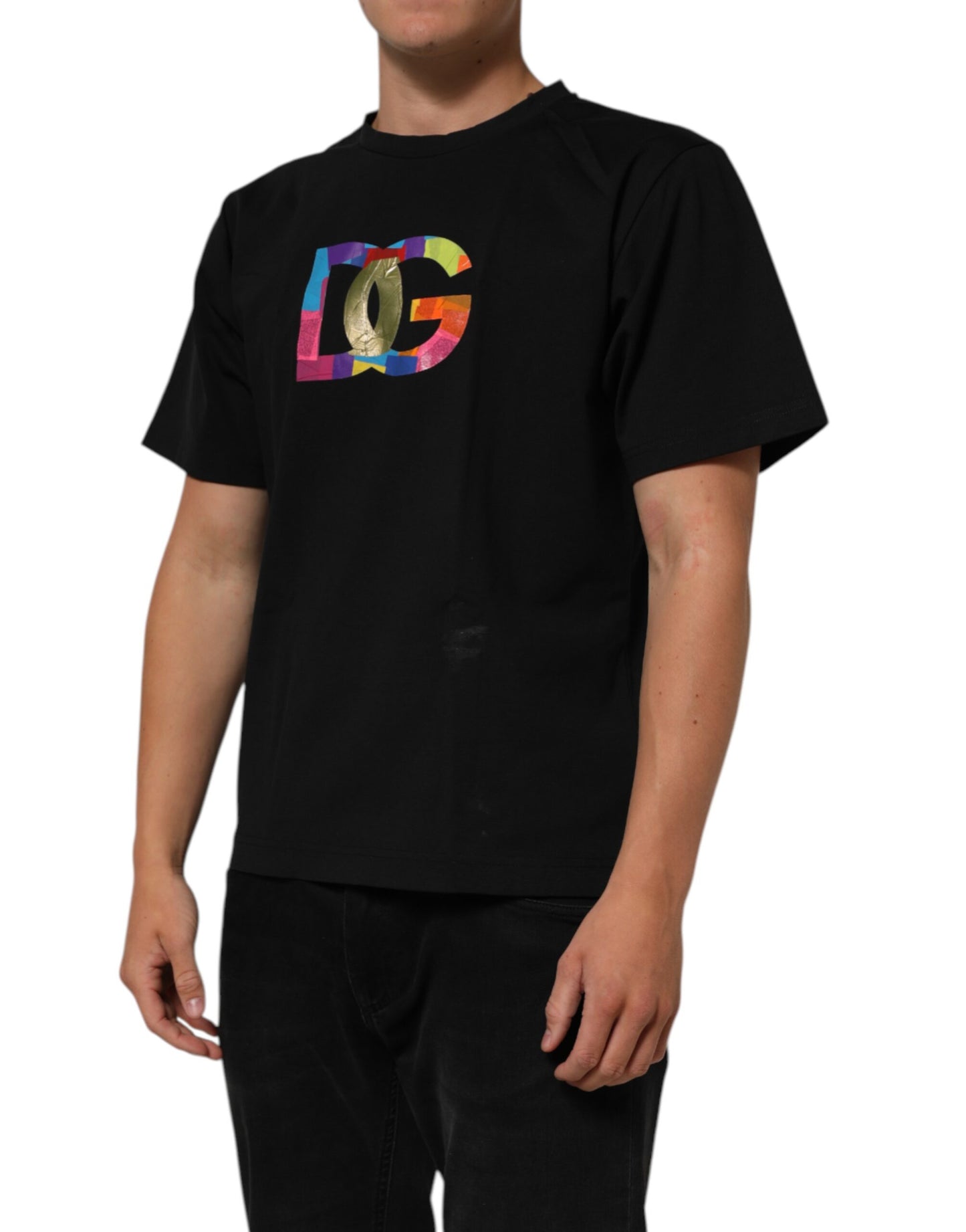 Dolce & Gabbana Schwarzes Logo Print Baumwolle Männer T-Shirt mit Rundhalsausschnitt