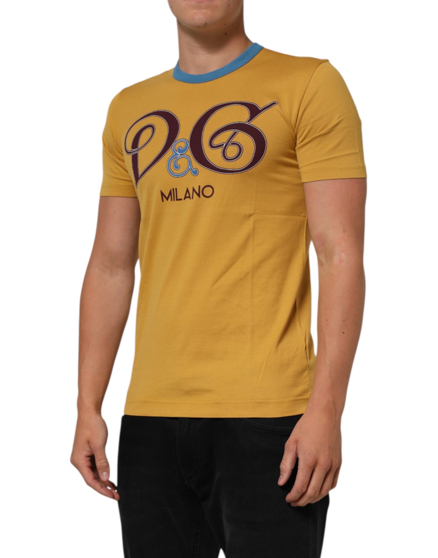 Dolce & Gabbana Gelbes Logo T-Shirt mit Rundhalsausschnitt und kurzen Ärmeln
