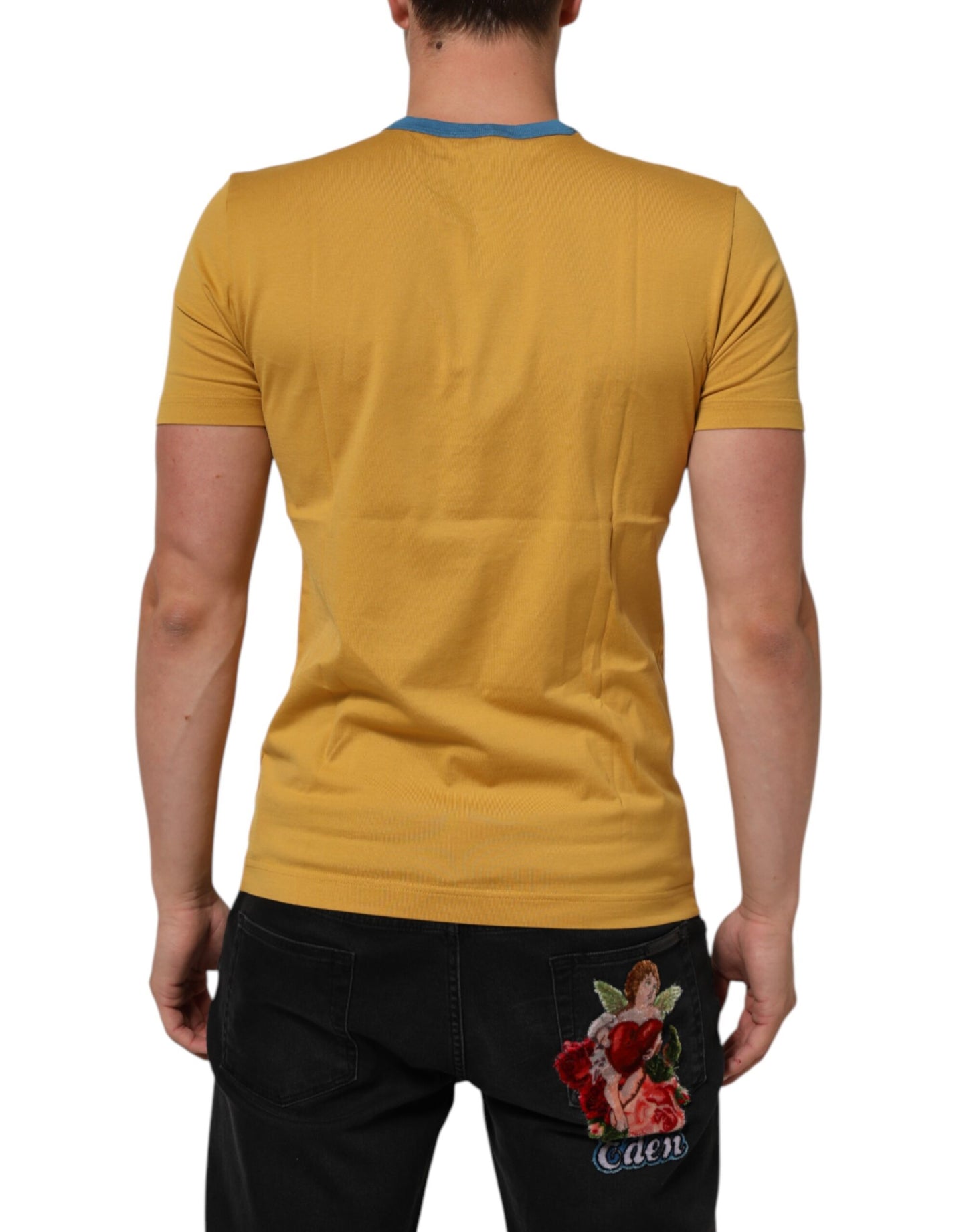 Dolce & Gabbana Gelbes Logo T-Shirt mit Rundhalsausschnitt und kurzen Ärmeln