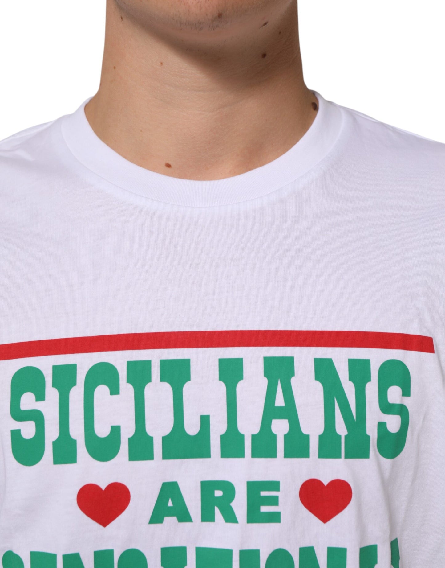 Dolce & Gabbana Weißes T-Shirt mit Rundhalsausschnitt aus Baumwolle mit Grafikdruck