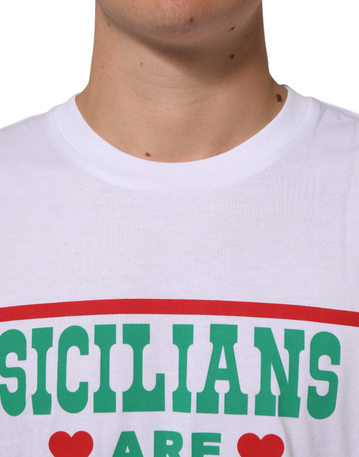 Dolce & Gabbana Weißes T-Shirt mit Rundhalsausschnitt aus Baumwolle mit Grafikdruck