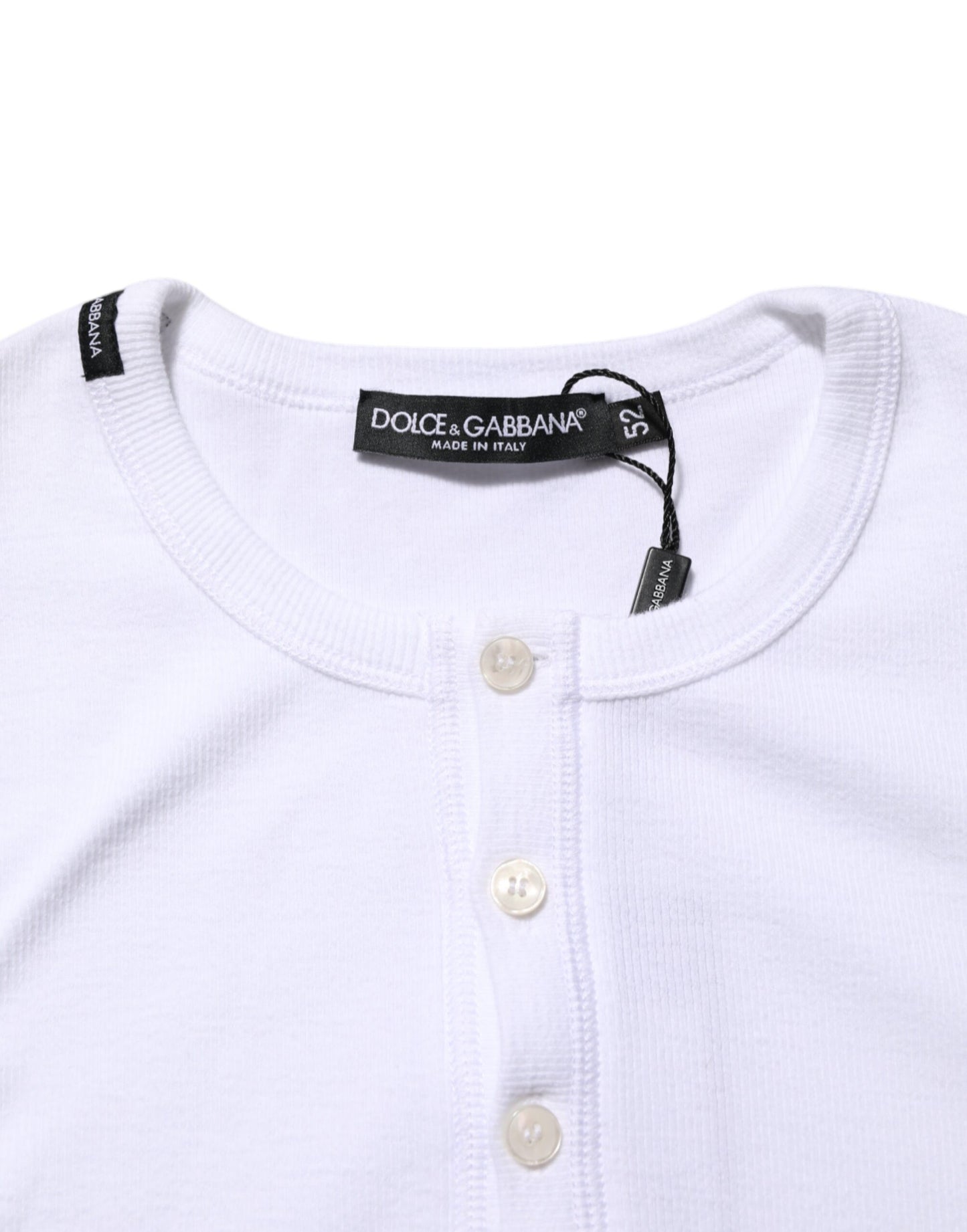 Dolce & Gabbana Weißes T-Shirt mit langen Ärmeln und Knopfverschluss