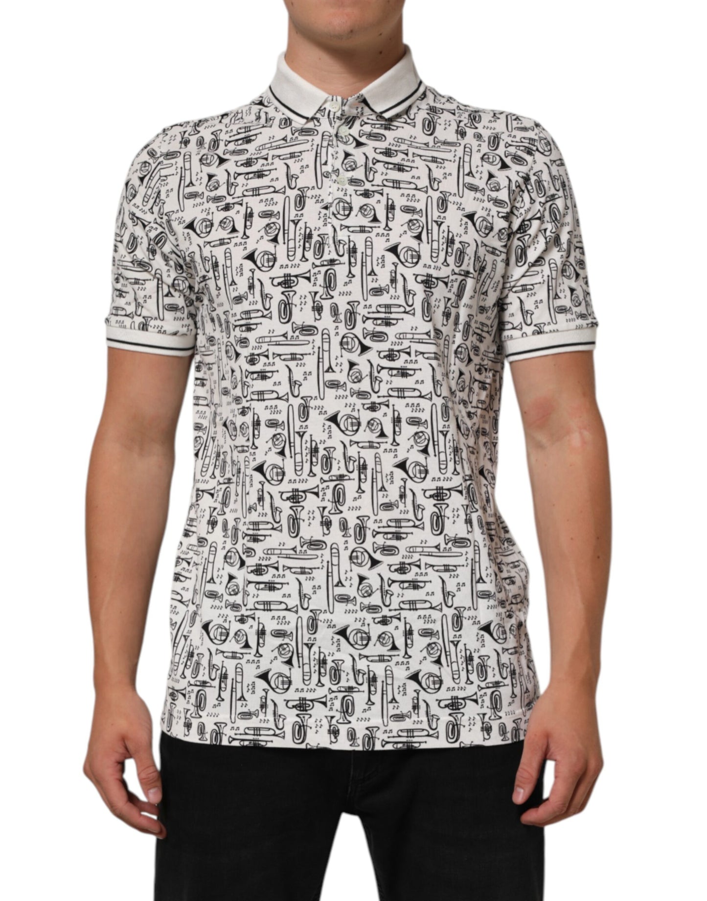 Dolce & Gabbana Weißes Polo-Shirt mit Musical-Druck und Kragen