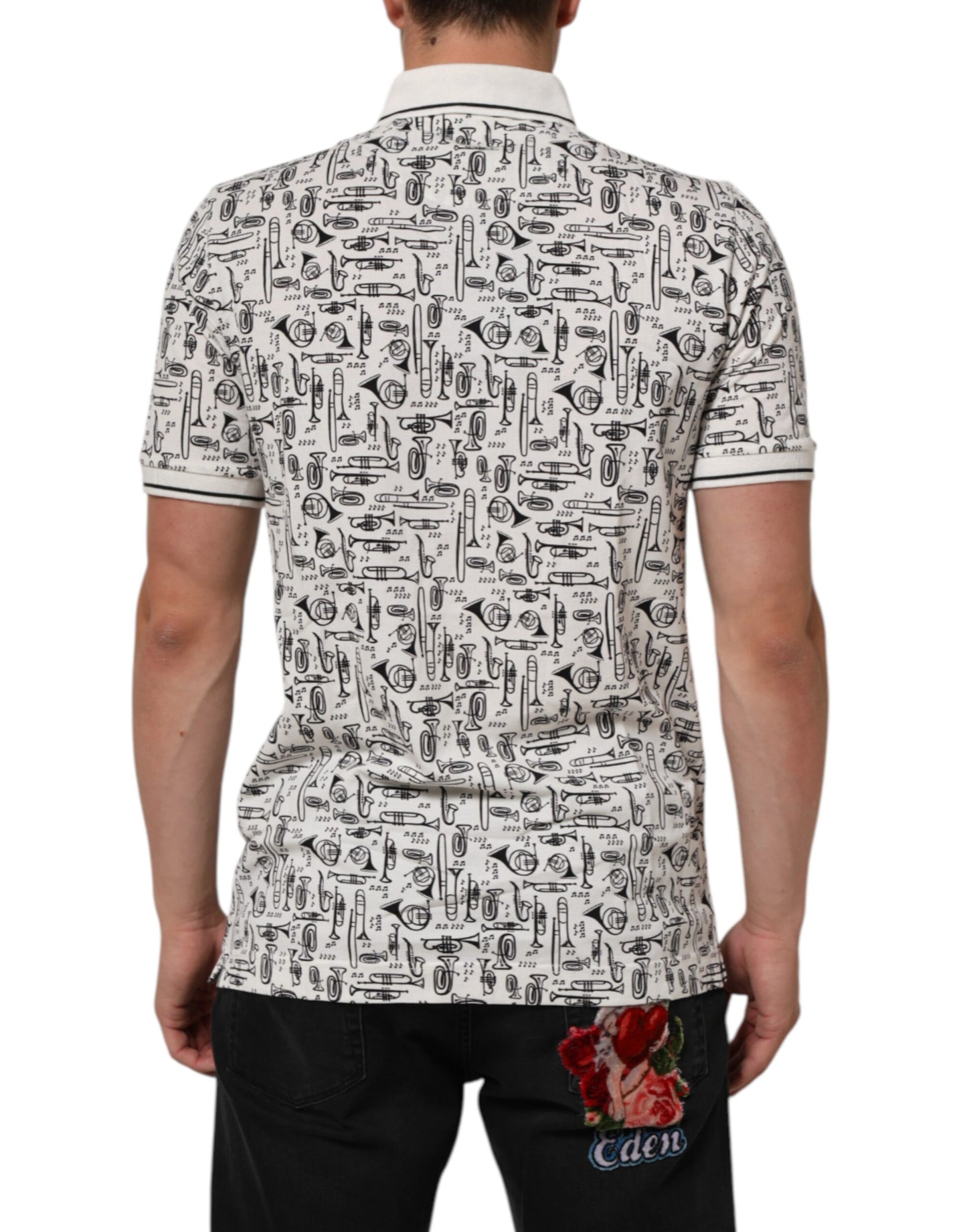 Dolce & Gabbana Weißes Polo-Shirt mit Musical-Druck und Kragen