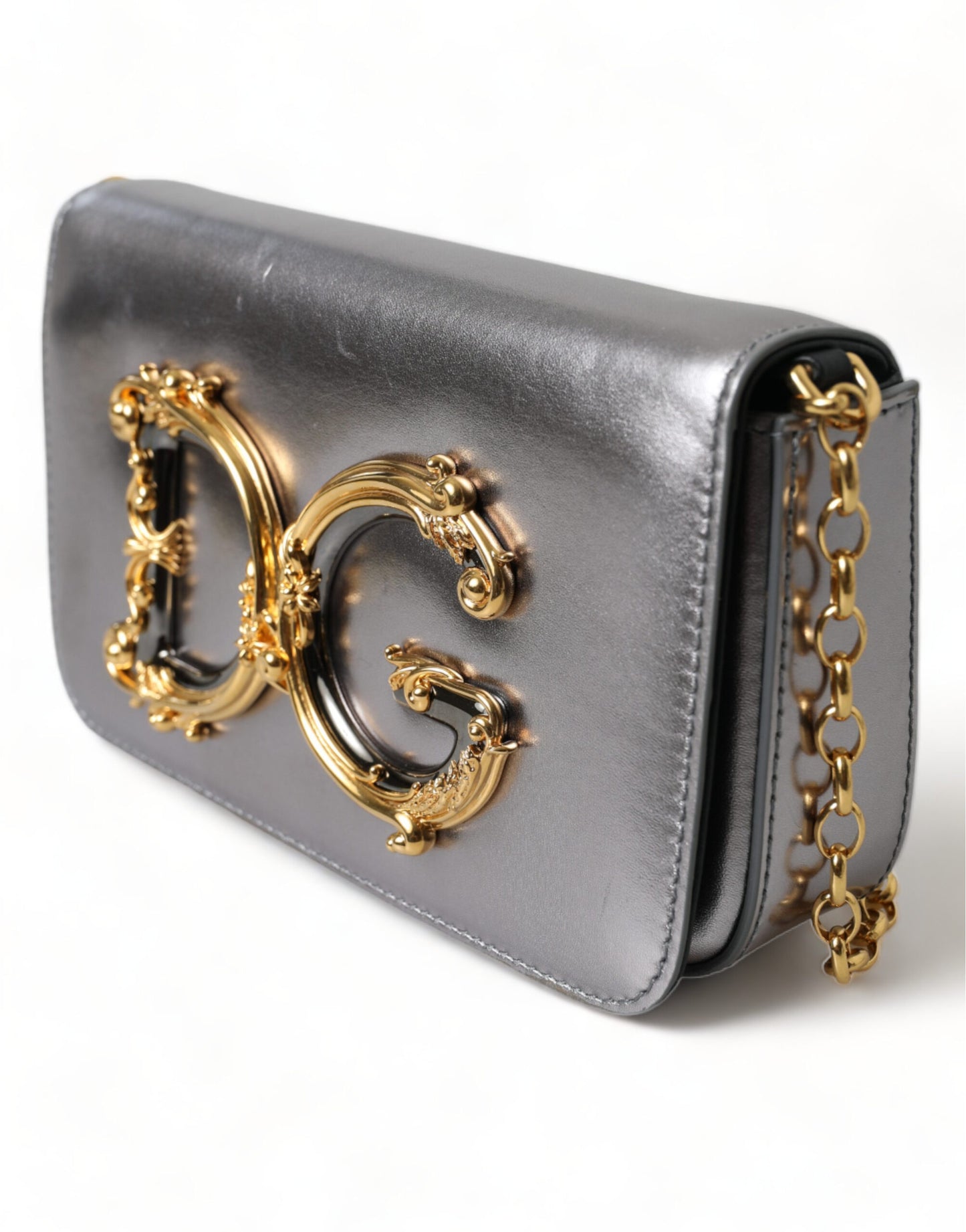 Dolce & Gabbana Metallic Silber Nappa Mini DG Mädchen Umhängetasche Borse